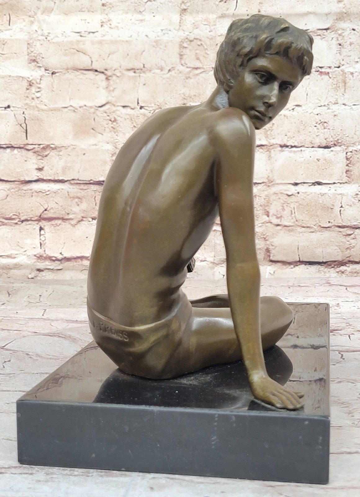 Handcrafted Preiss Figurine: Boy Reading a Book, Collectible Artwork for Home Office