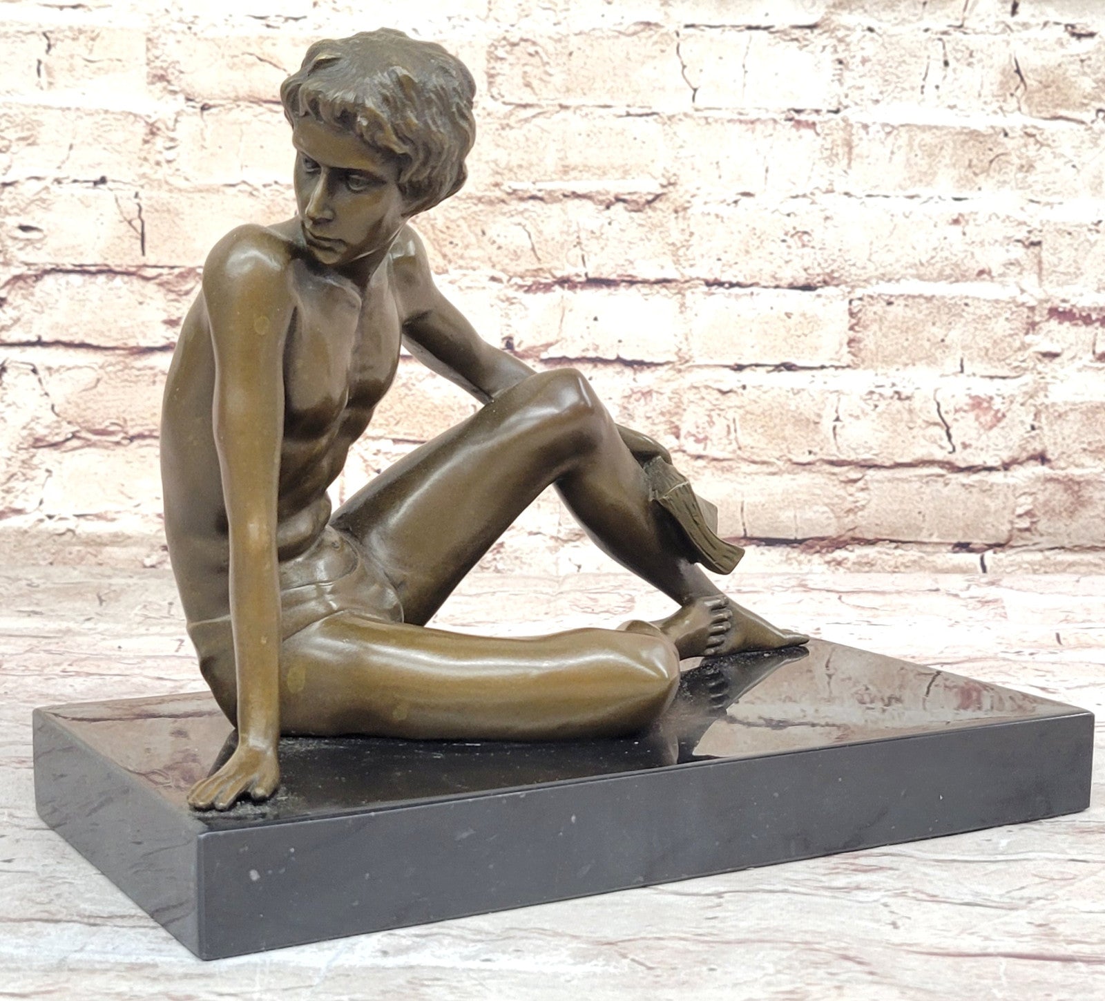 Handcrafted Preiss Figurine: Boy Reading a Book, Collectible Artwork for Home Office