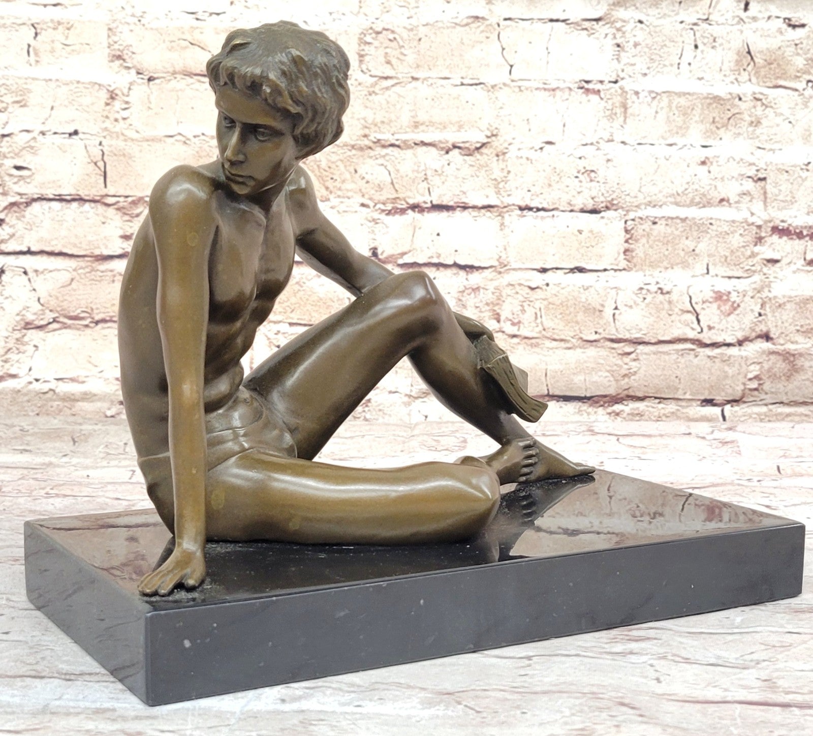 Handcrafted Preiss Figurine: Boy Reading a Book, Collectible Artwork for Home Office