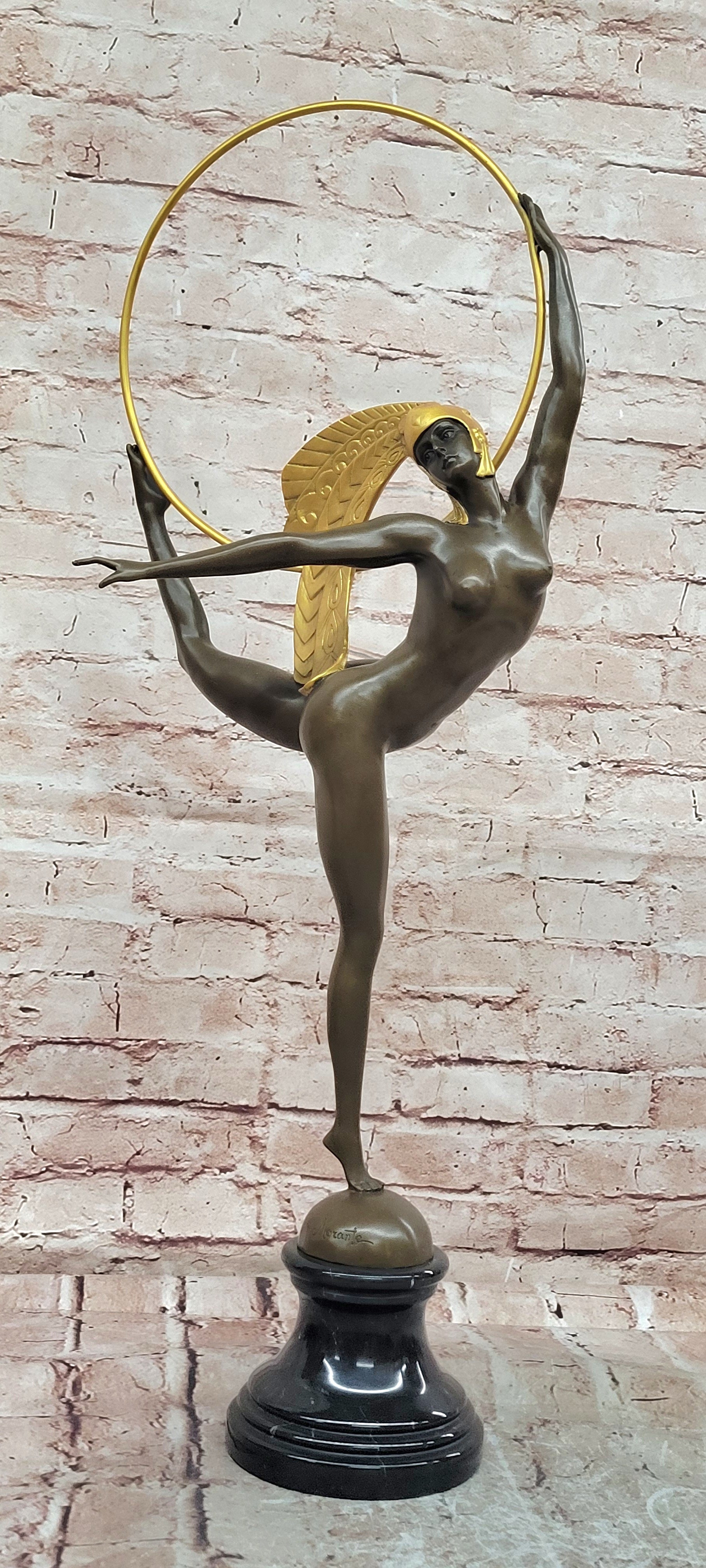 Art Deco Hoop Dancer Bronze Statue Signed Morante Fine Art Sculpture