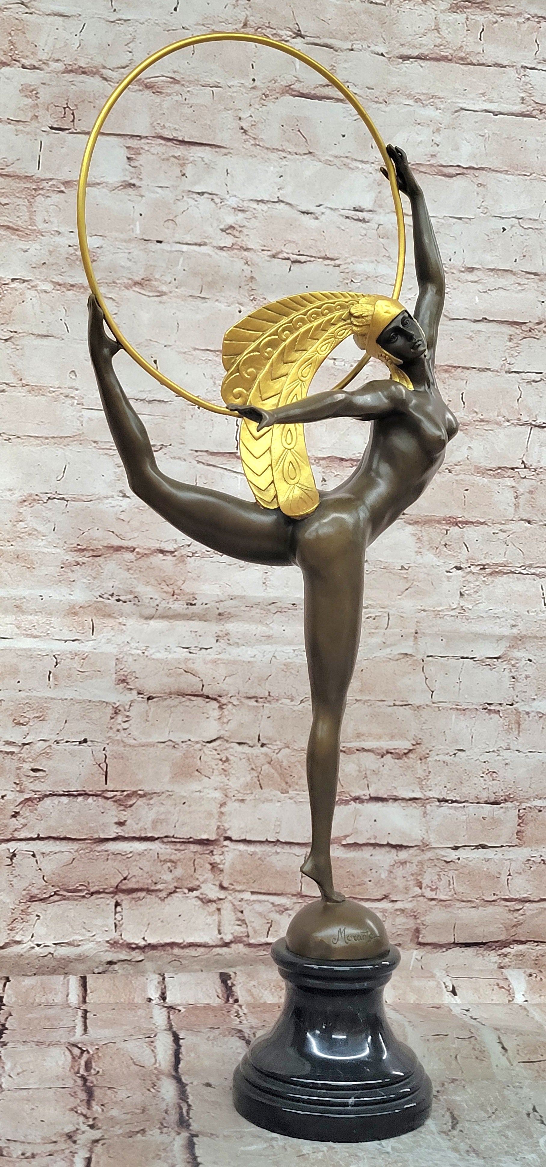 Art Deco Hoop Dancer Bronze Statue Signed Morante Fine Art Sculpture