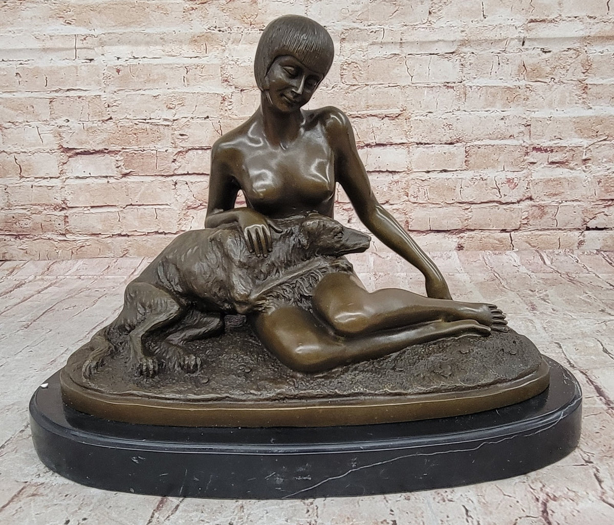 Armand Godard Nude Lady & Borzoi Dog Sculpture: Fine Art Museum Quality