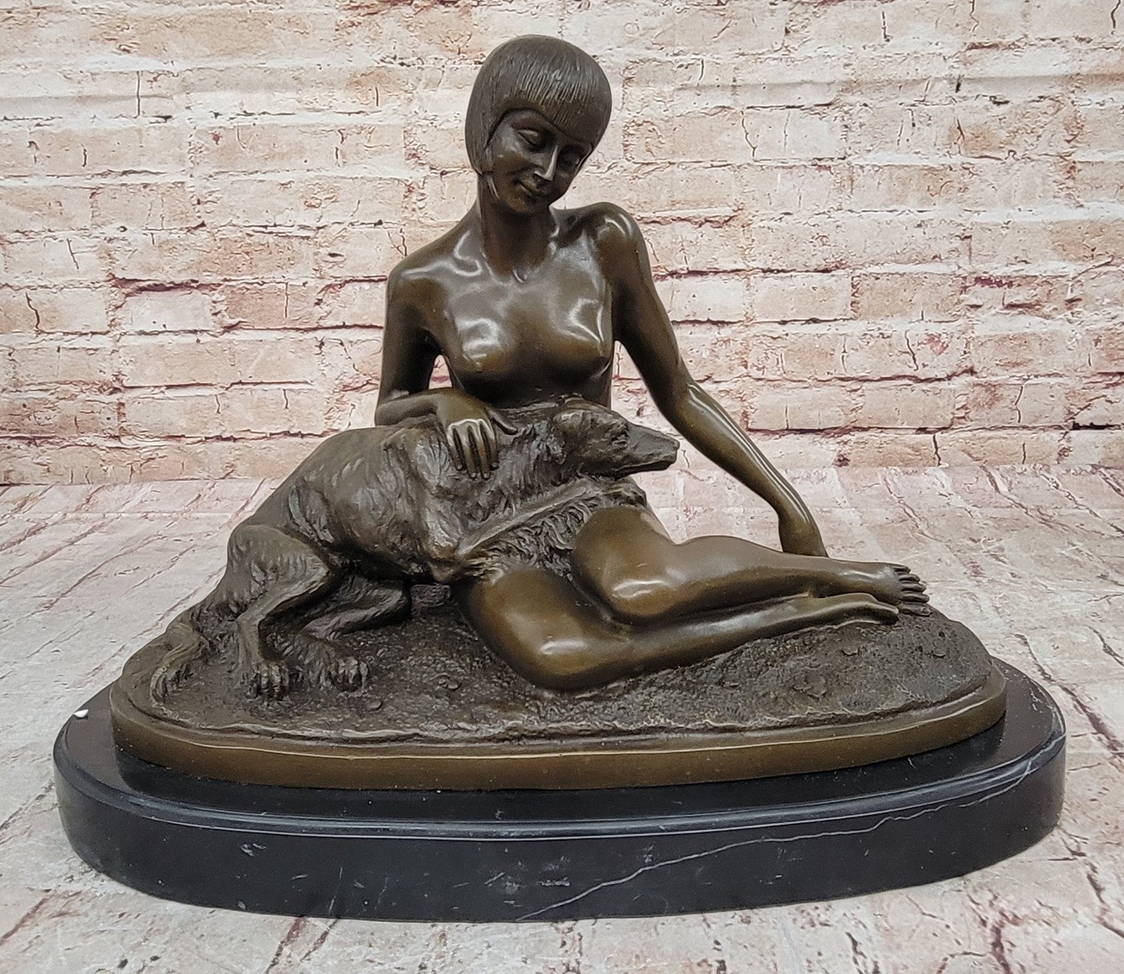 Armand Godard Nude Lady & Borzoi Dog Sculpture: Fine Art Museum Quality