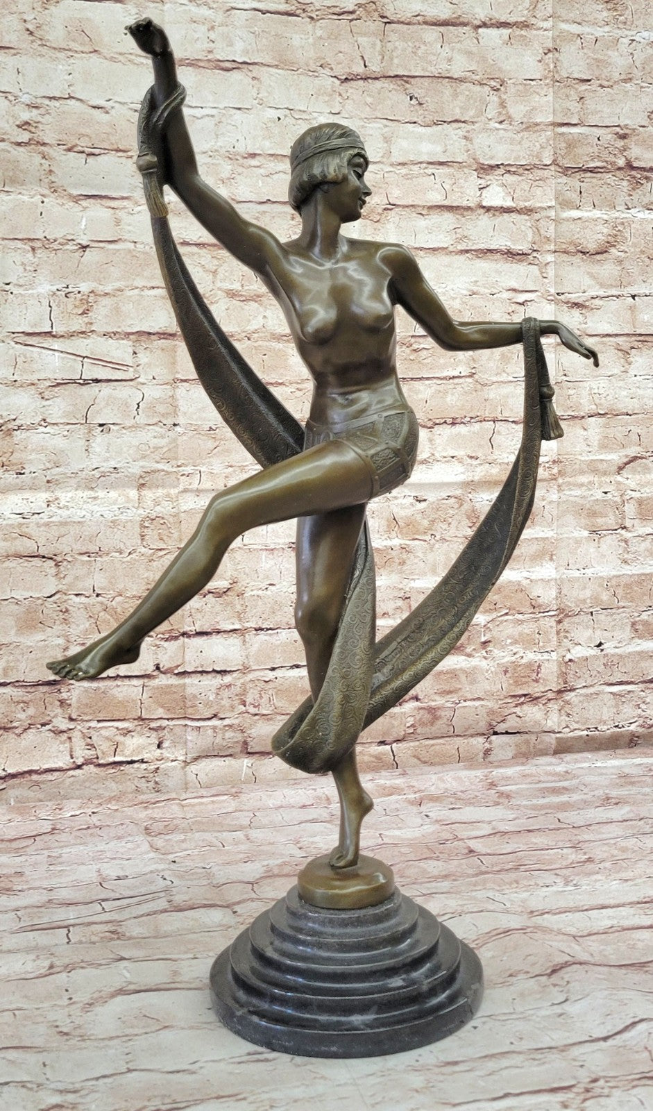 SIGNED NUDE NAKED DANCER BY FANNY ROZET BRONZE SCULPTURE ART NOUVEAU FIGURINE