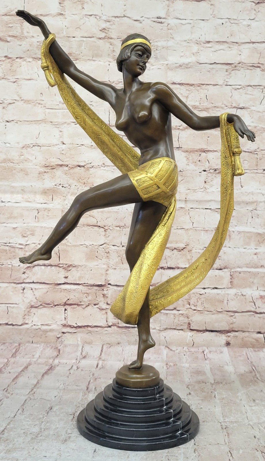 Rozet Ribbon Dancer Sculpture: 100% Real Genuine Art Nouveau Gilt Bronze Sale