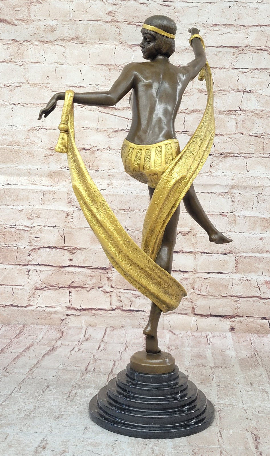 Rozet Ribbon Dancer Sculpture: 100% Real Genuine Art Nouveau Gilt Bronze Sale