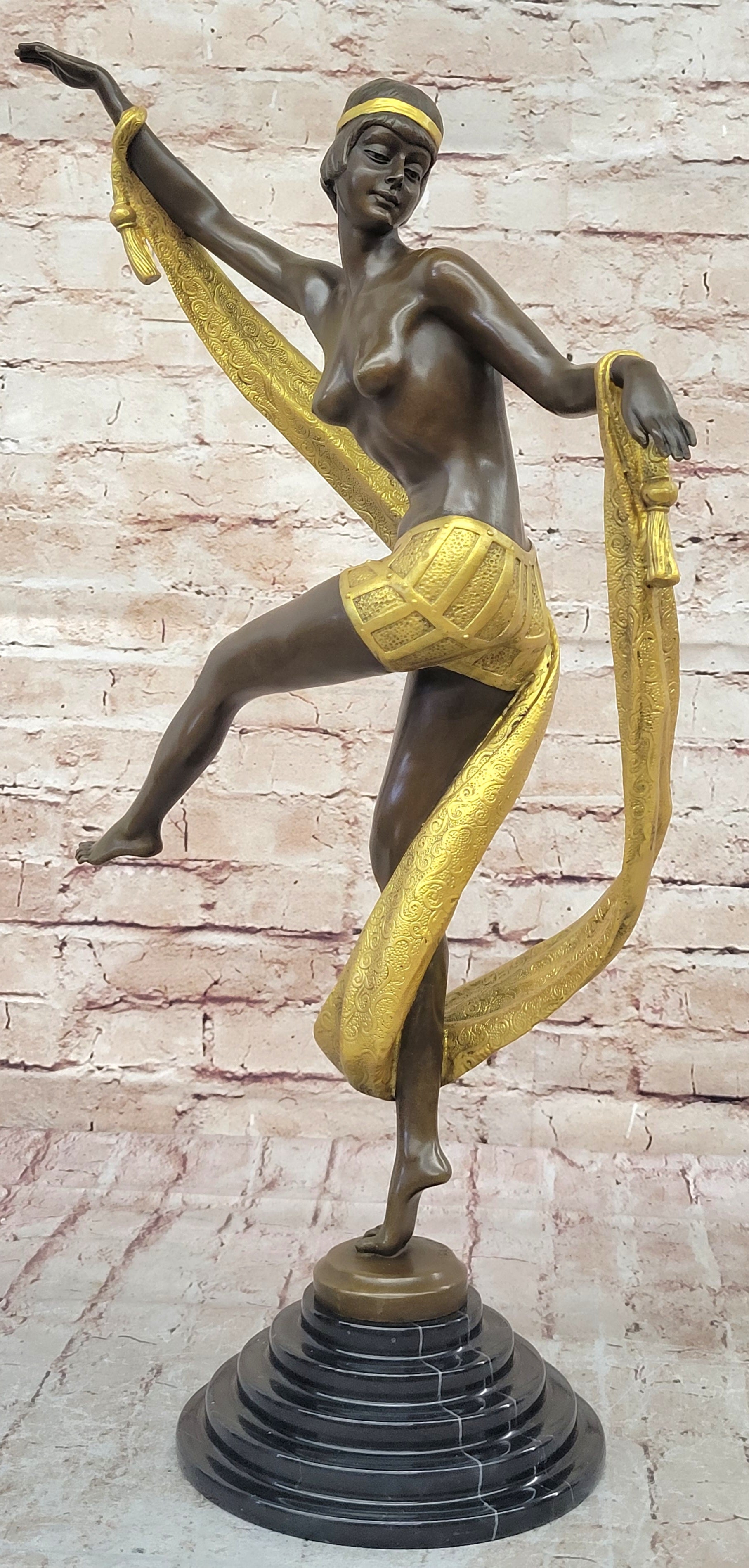 Rozet Ribbon Dancer Sculpture: 100% Real Genuine Art Nouveau Gilt Bronze Sale