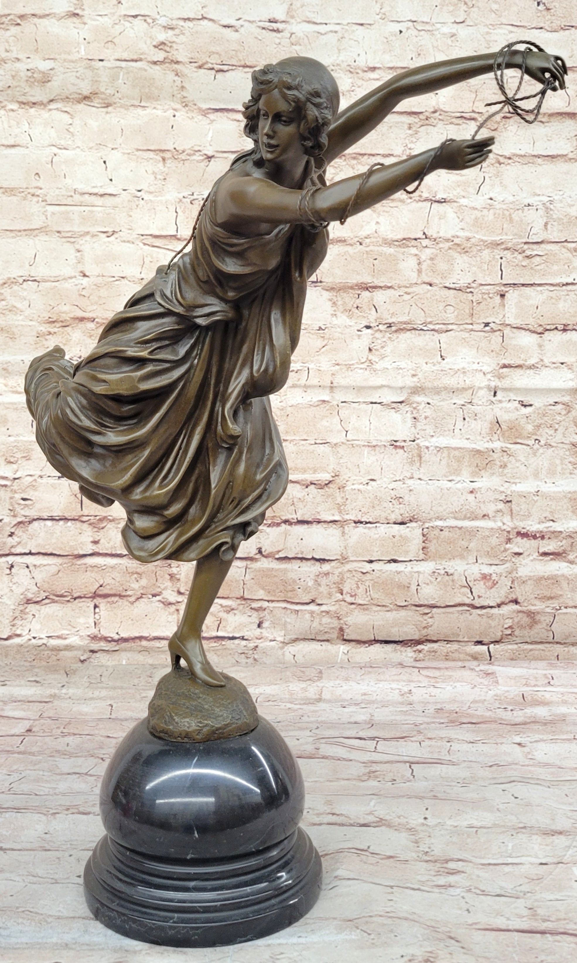 Hand Made Museum Quality Work Sexy Woman W/ Rope 100% Solid Bronze Sculpture Art
