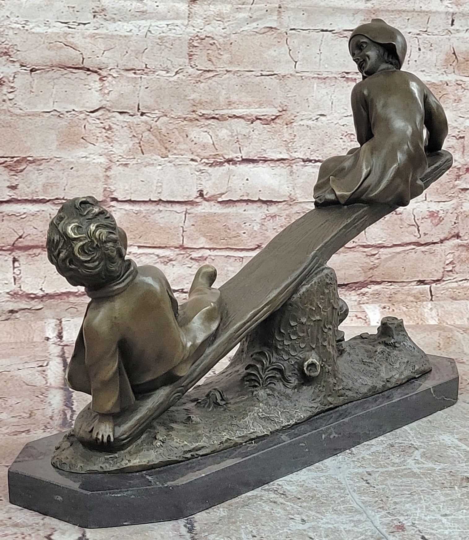 Signed Daste Bronze Children Seesaw Statue Hot Cast Fine Art Decor