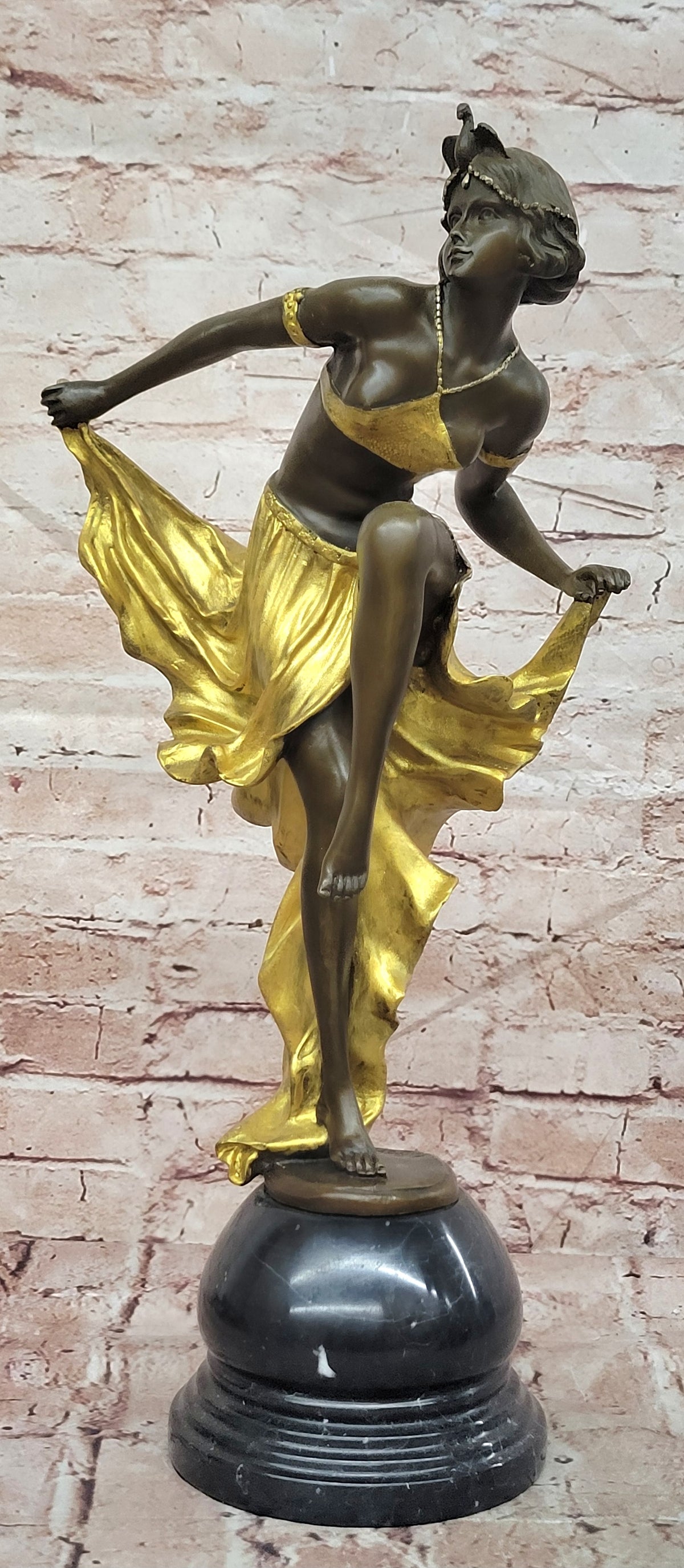 Art Nouveau Bronze & Marble Statue by Becqrrel Sculpture Hand Made Figurine Sale
