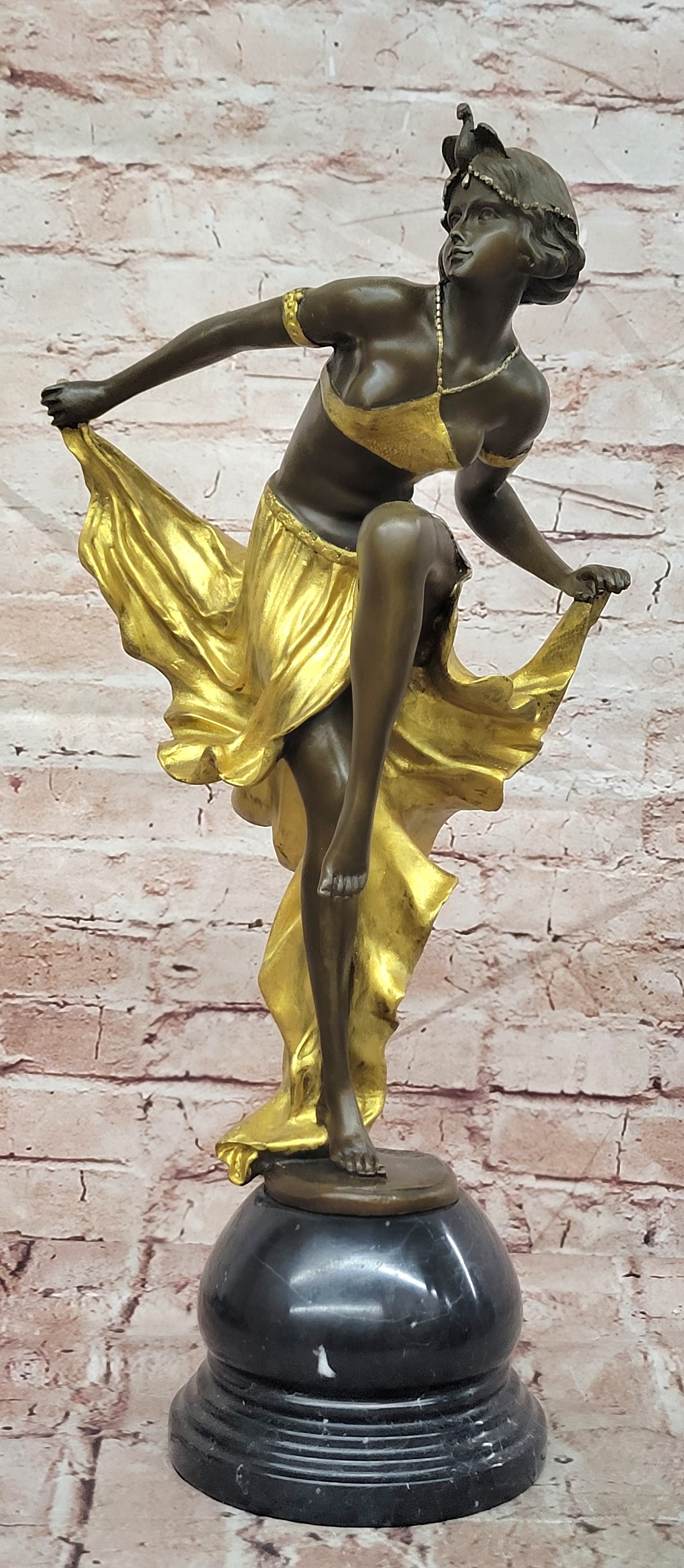 Art Nouveau Bronze & Marble Statue by Becqrrel Sculpture Hand Made Figurine Sale