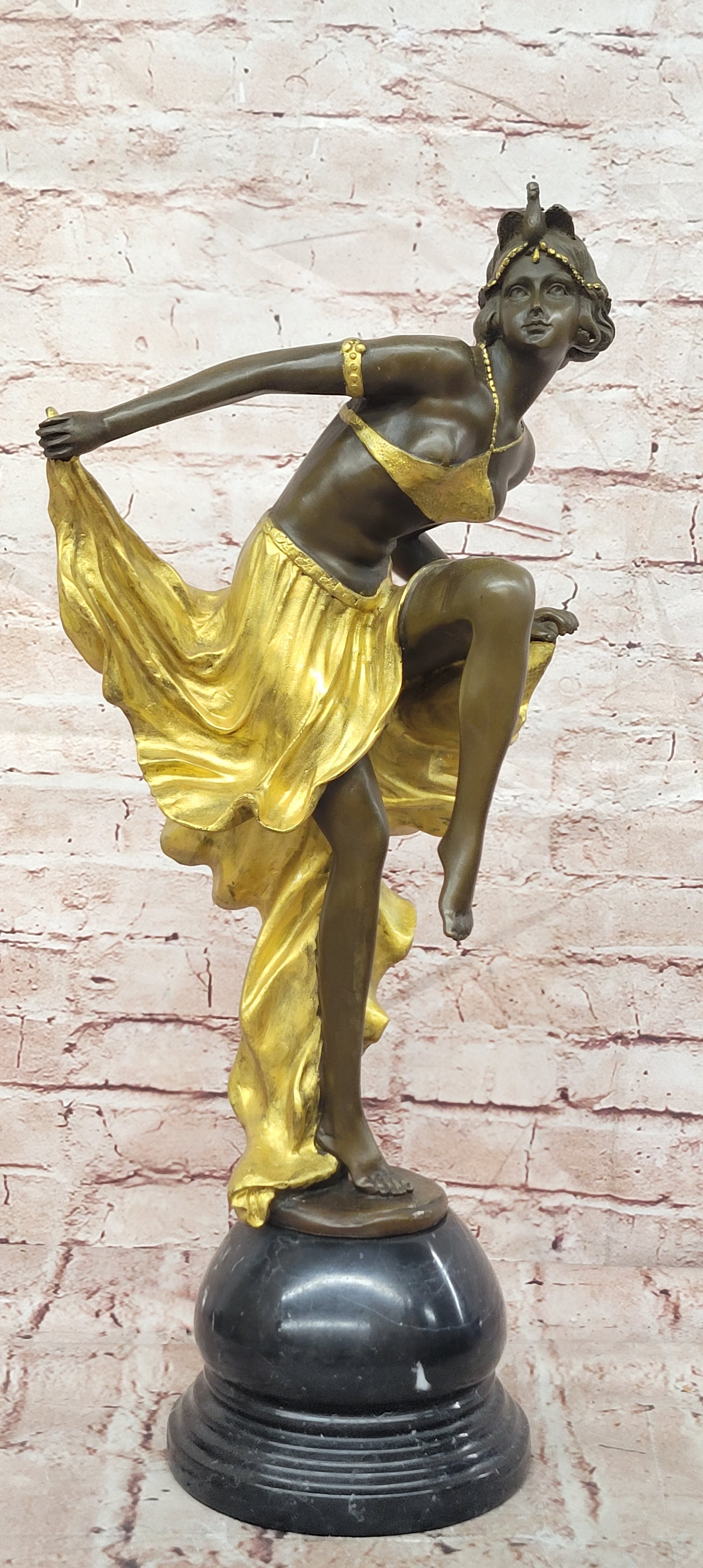 Art Nouveau Bronze & Marble Statue by Becqrrel Sculpture Hand Made Figurine Sale