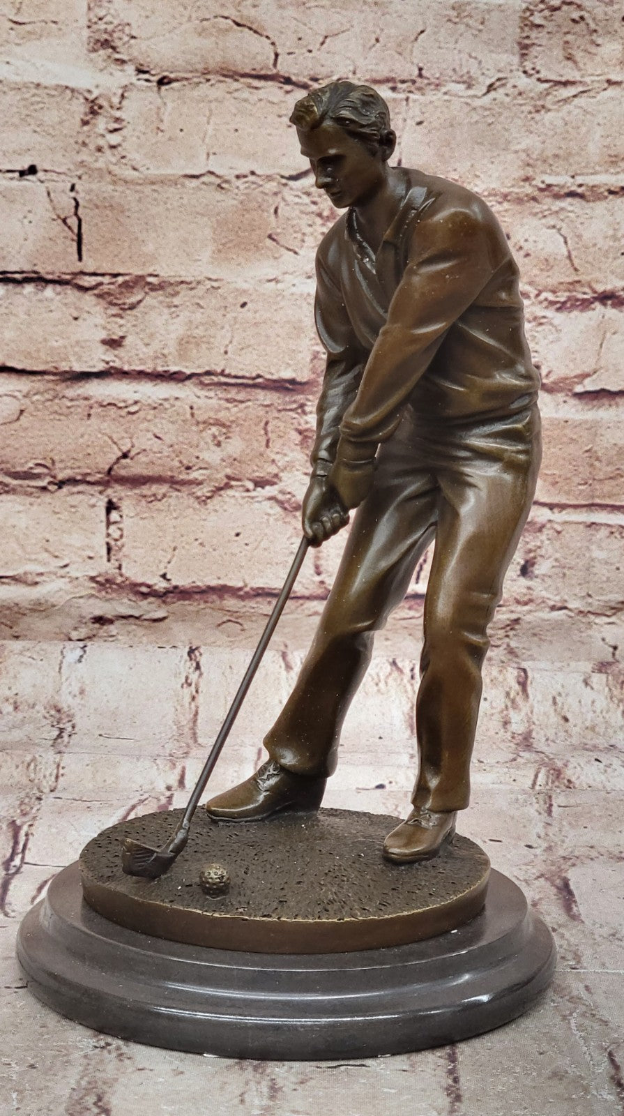 100% Solid Bronze Sculpture Statue Golfer Golf Male Golfing Trophy Deal Figurine