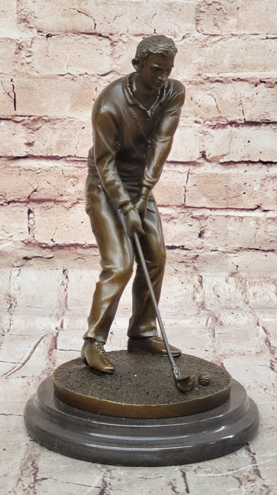 100% Solid Bronze Sculpture Statue Golfer Golf Male Golfing Trophy Deal Figurine