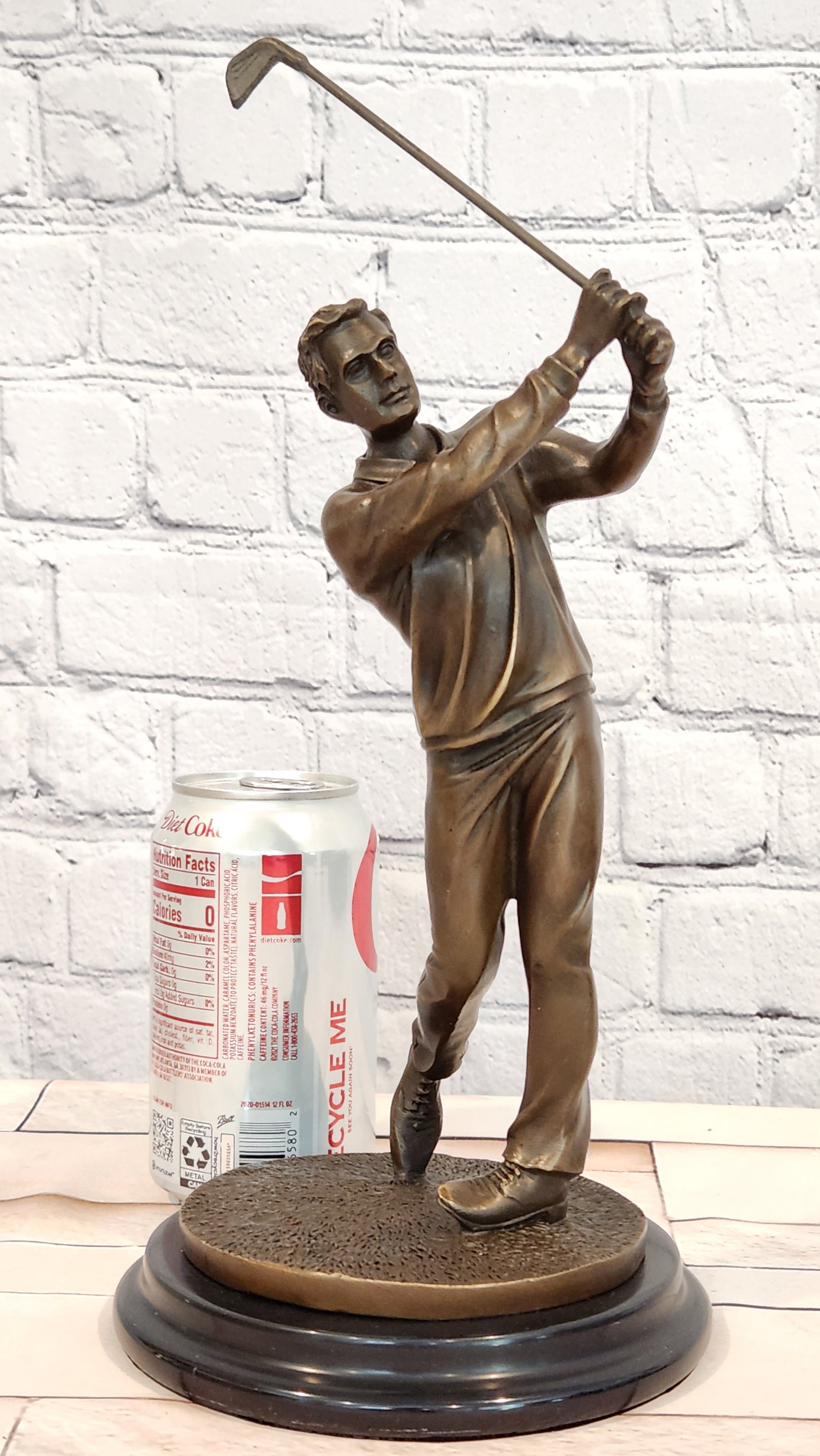 Original Milo male Golfer Golf Sport Bronze Statue Marble Base Sculpture Figure