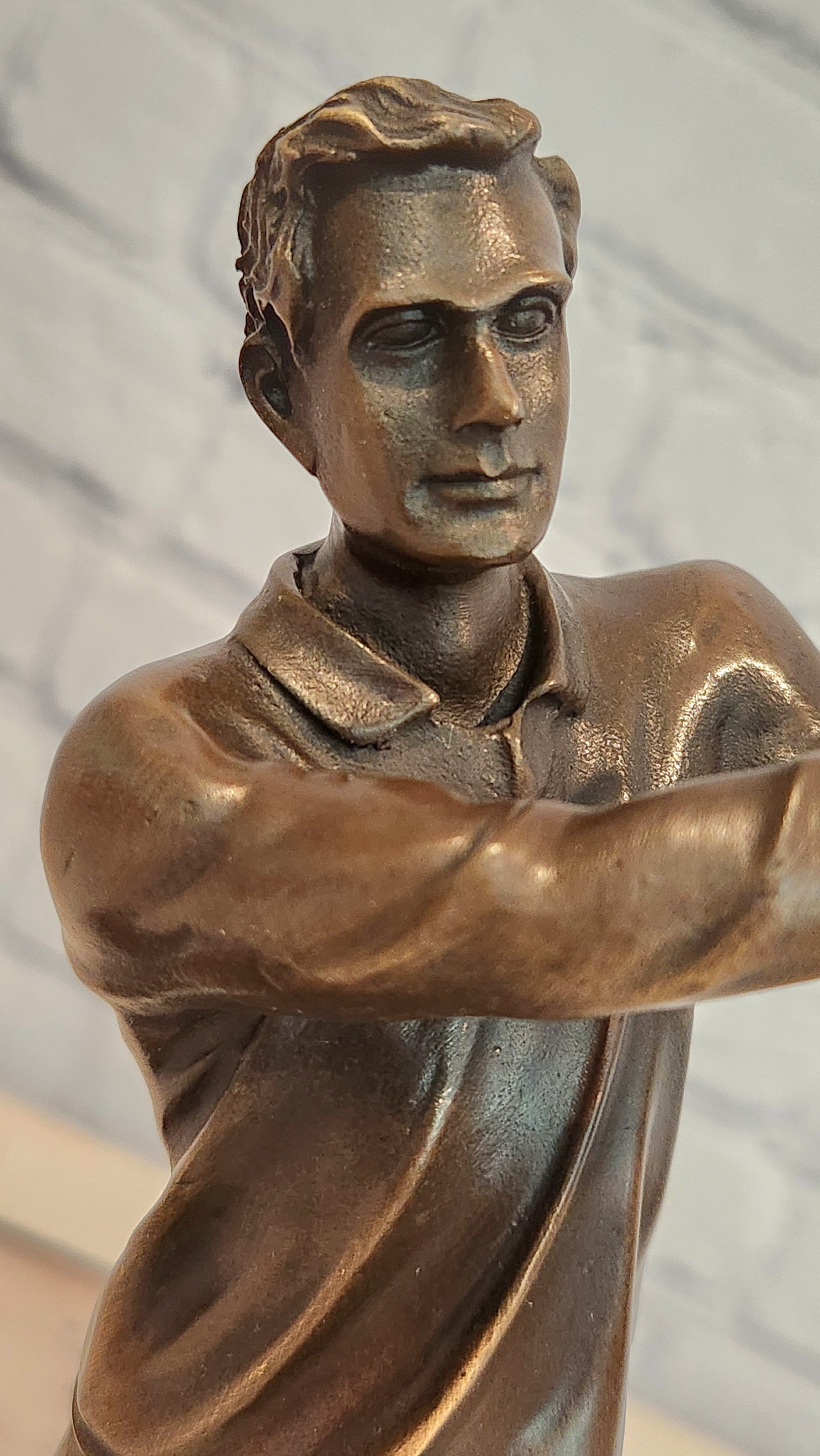 Original Milo male Golfer Golf Sport Bronze Statue Marble Base Sculpture Figure