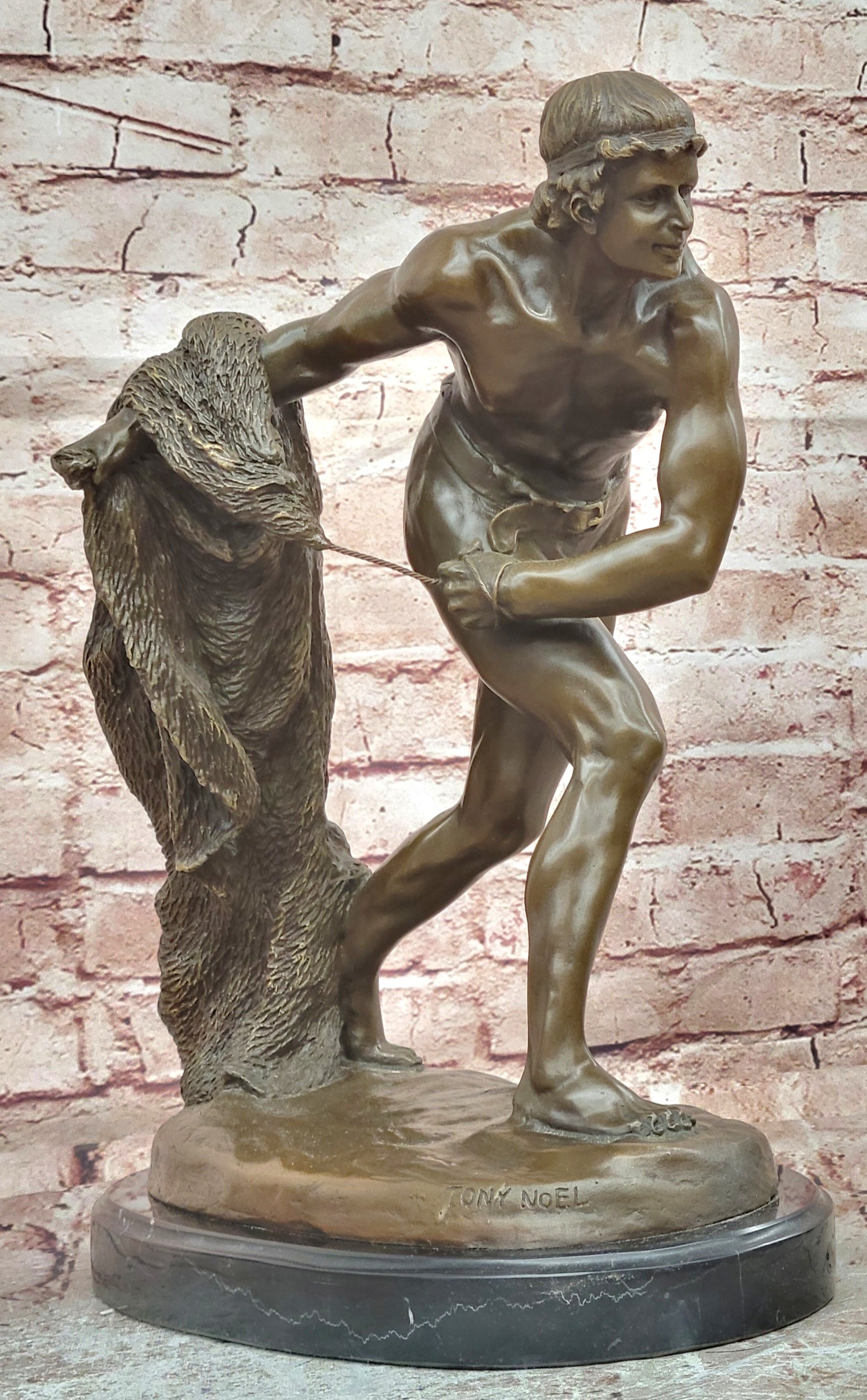 Bronze Art Deco Gladiator Sculpture Signed Tony Noel Male Warrior Net Figurine