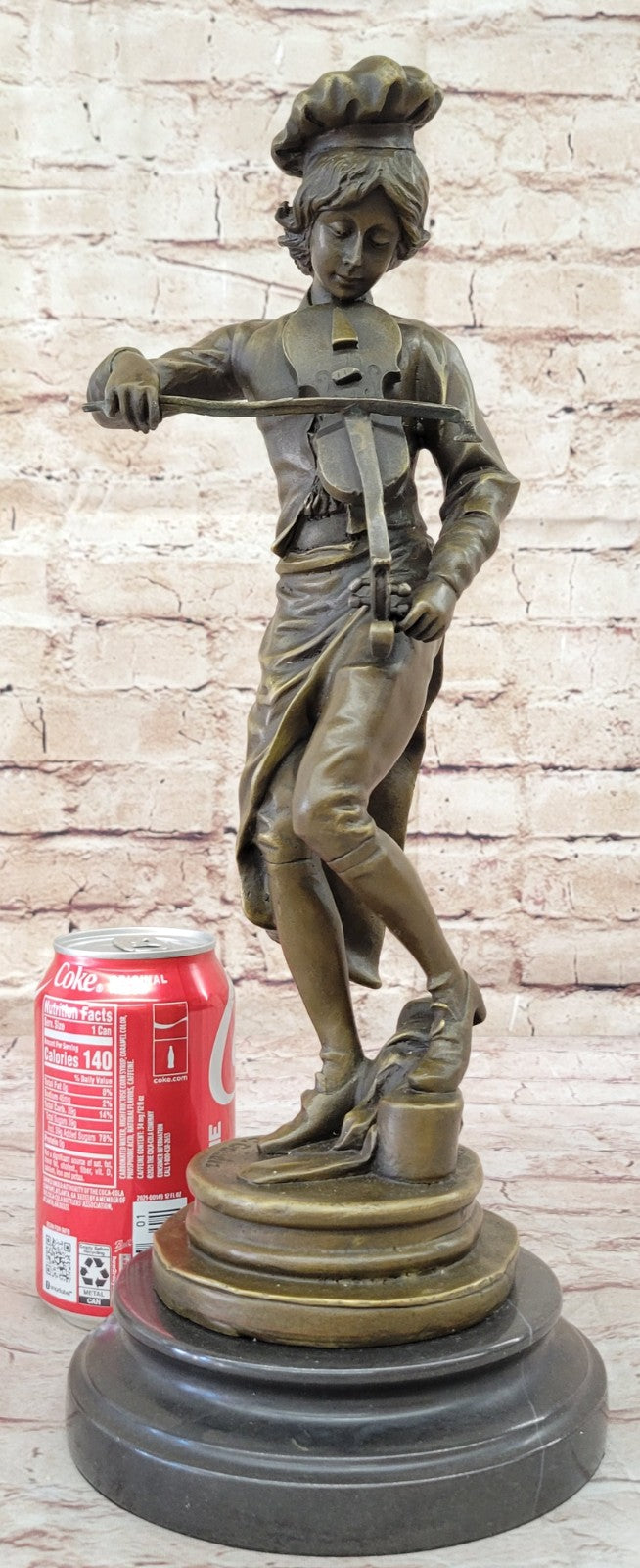 Art Nouveau Hot Cast Male Violin Player Bronze Sculpture Marble Base Figurine