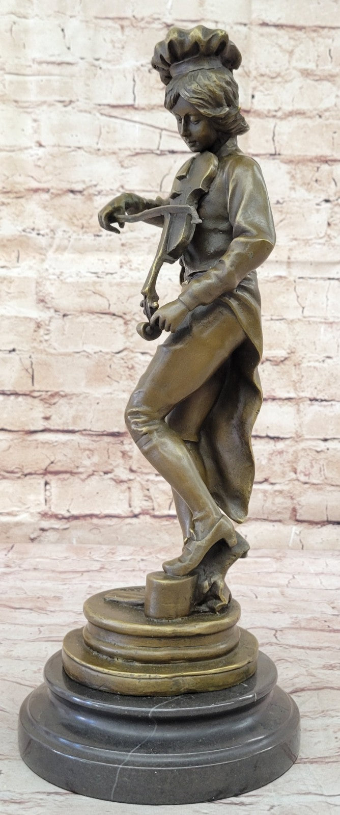 Art Nouveau Hot Cast Male Violin Player Bronze Sculpture Marble Base Figurine