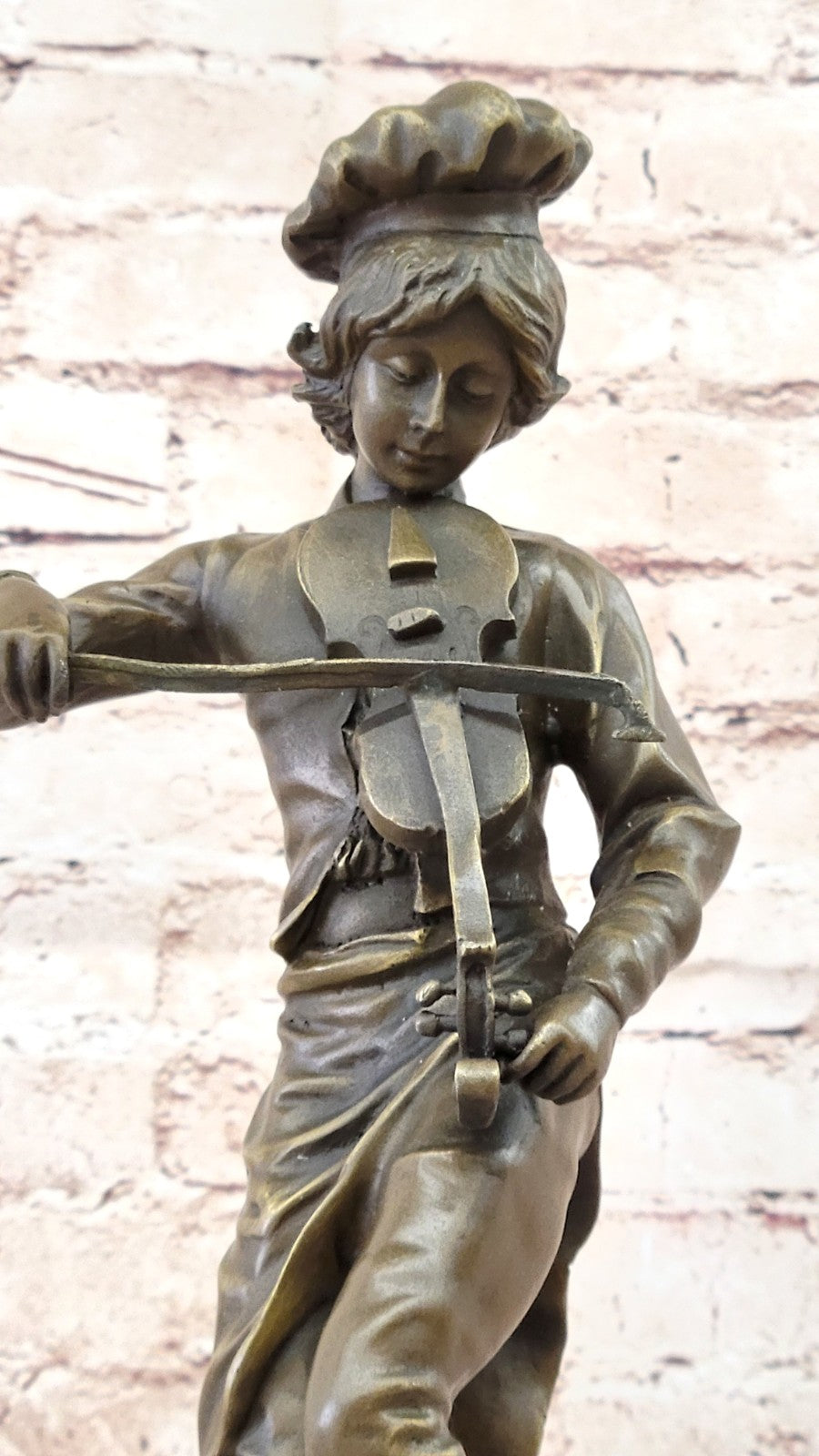 Art Nouveau Hot Cast Male Violin Player Bronze Sculpture Marble Base Figurine