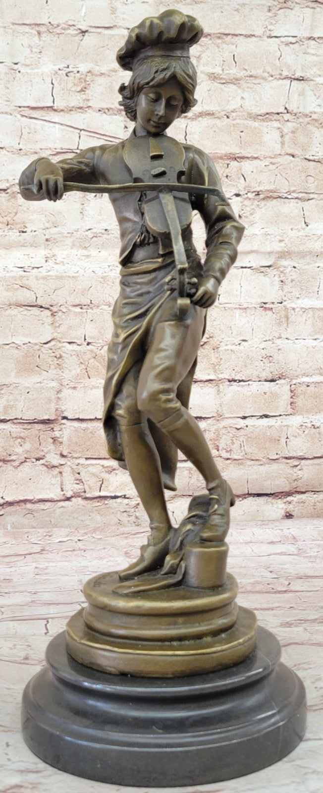 Art Nouveau Hot Cast Male Violin Player Bronze Sculpture Marble Base Figurine