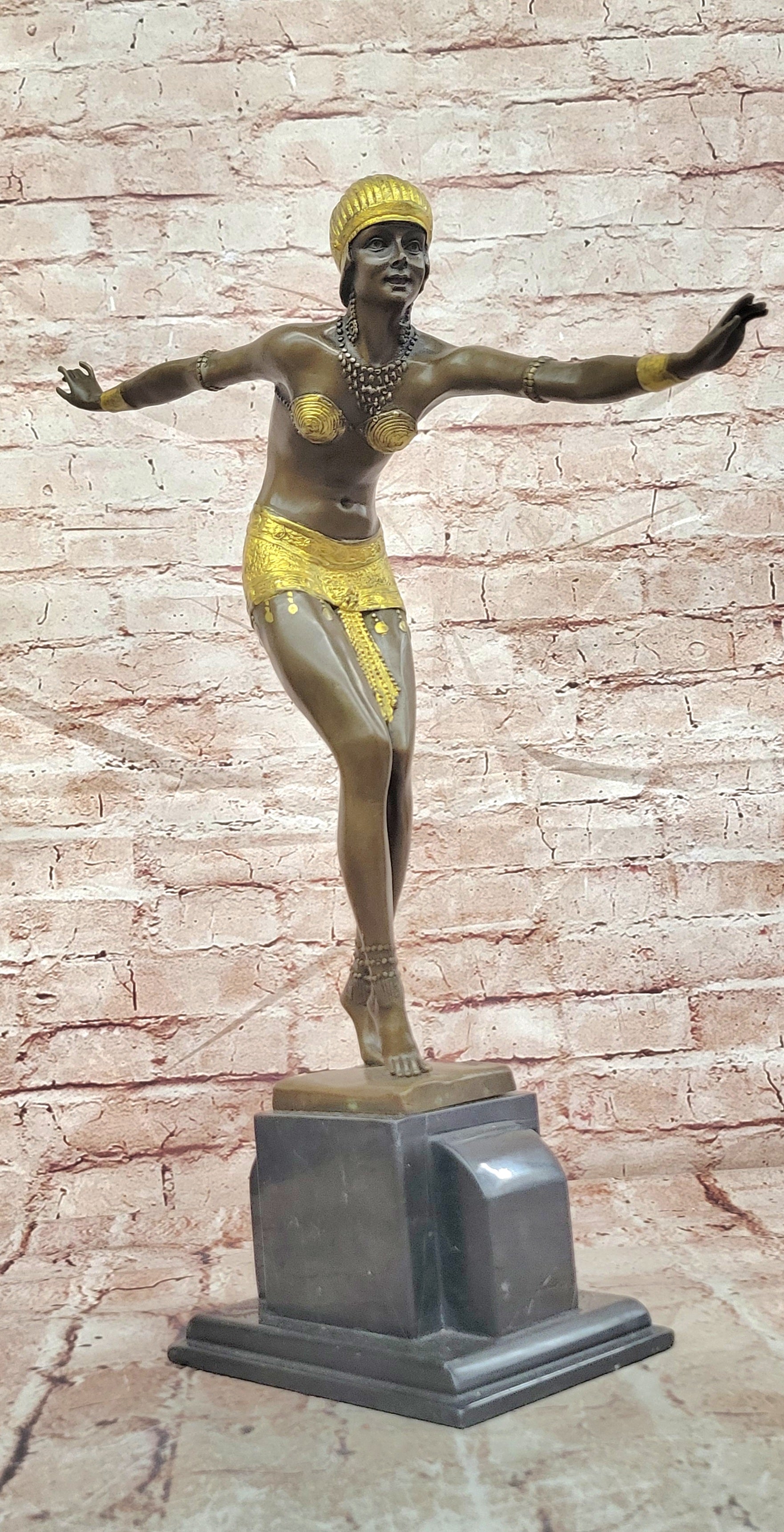 Bronze Step Foot Dancer Sculpture Art Deco Style Chiparus Collectible Artwork