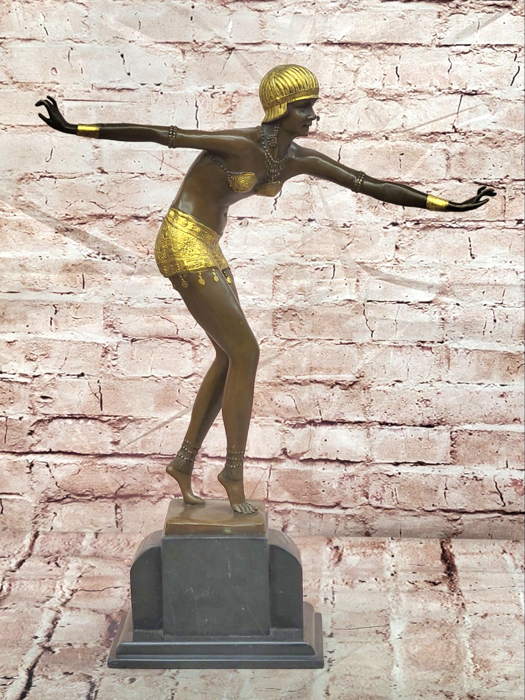 Bronze Step Foot Dancer Sculpture Art Deco Style Chiparus Collectible Artwork