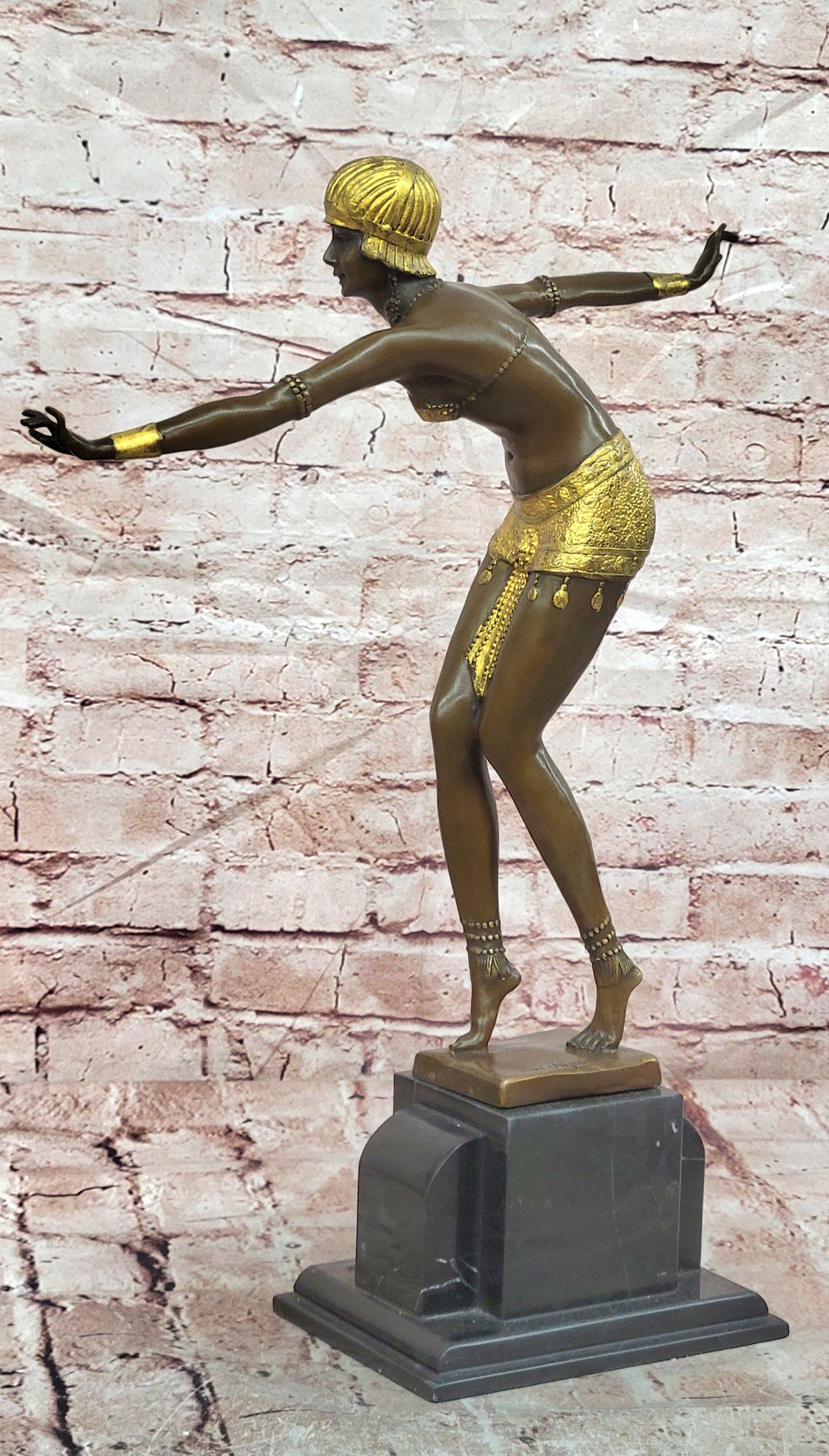 Bronze Step Foot Dancer Sculpture Art Deco Style Chiparus Collectible Artwork