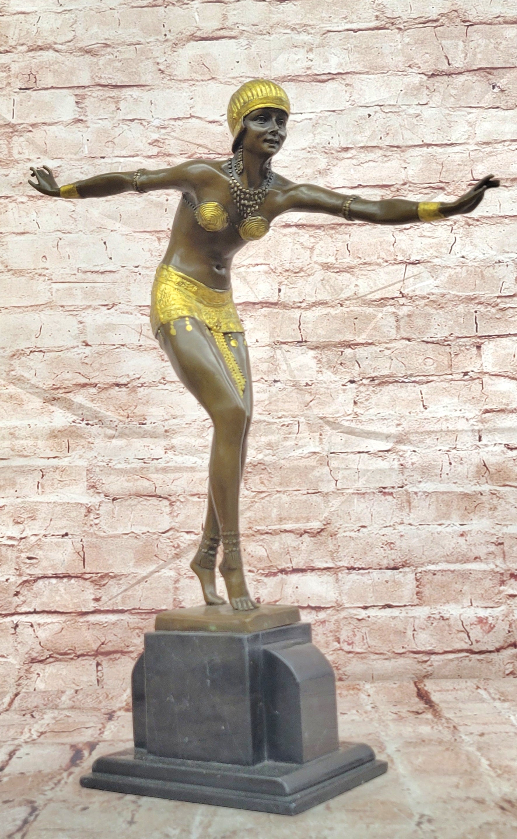 Bronze Step Foot Dancer Sculpture Art Deco Style Chiparus Collectible Artwork