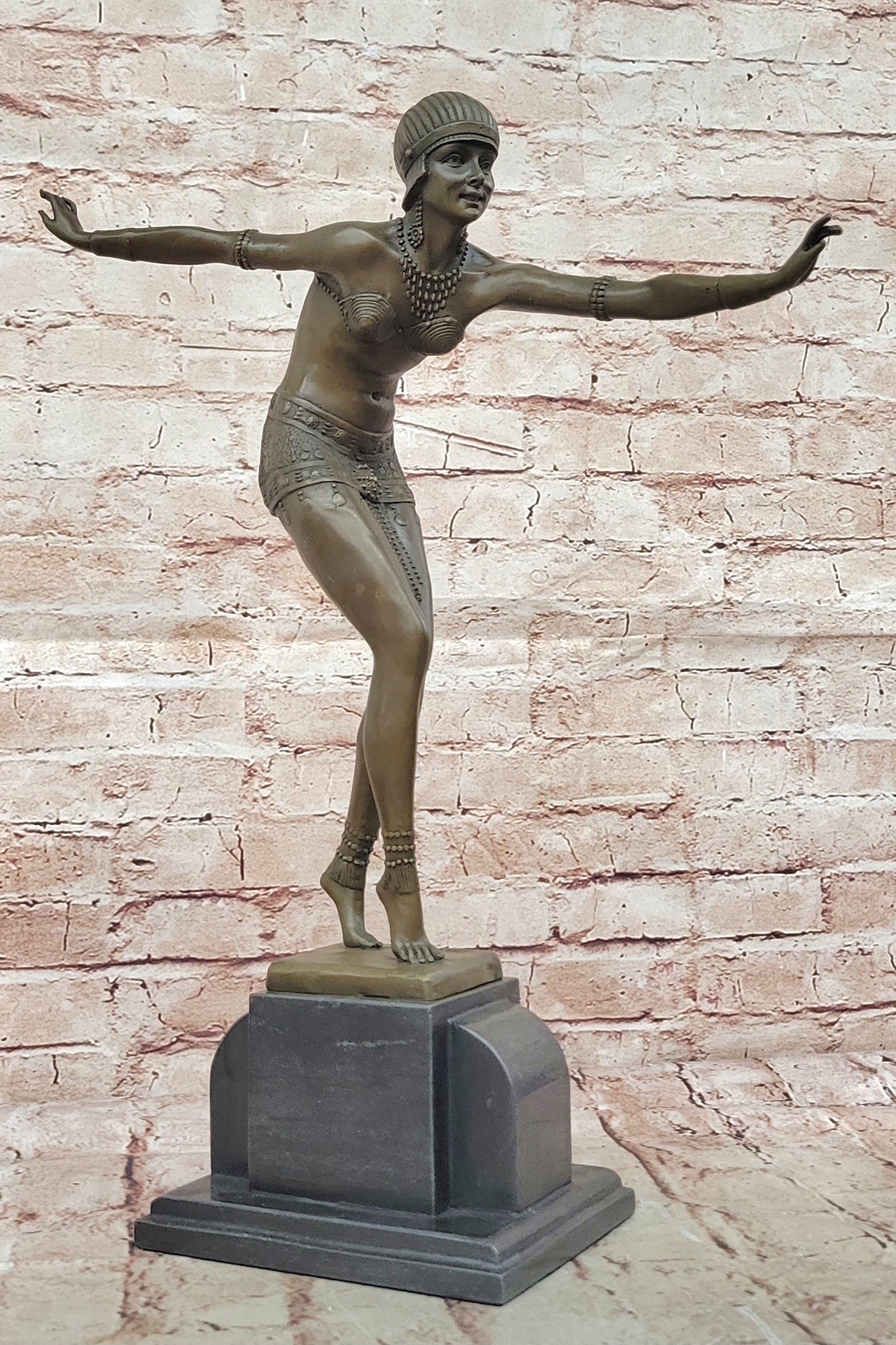 Signed Chiparus Elegant Dancer in Real Bronze Art Deco Bronze Sculpture Hot Cast