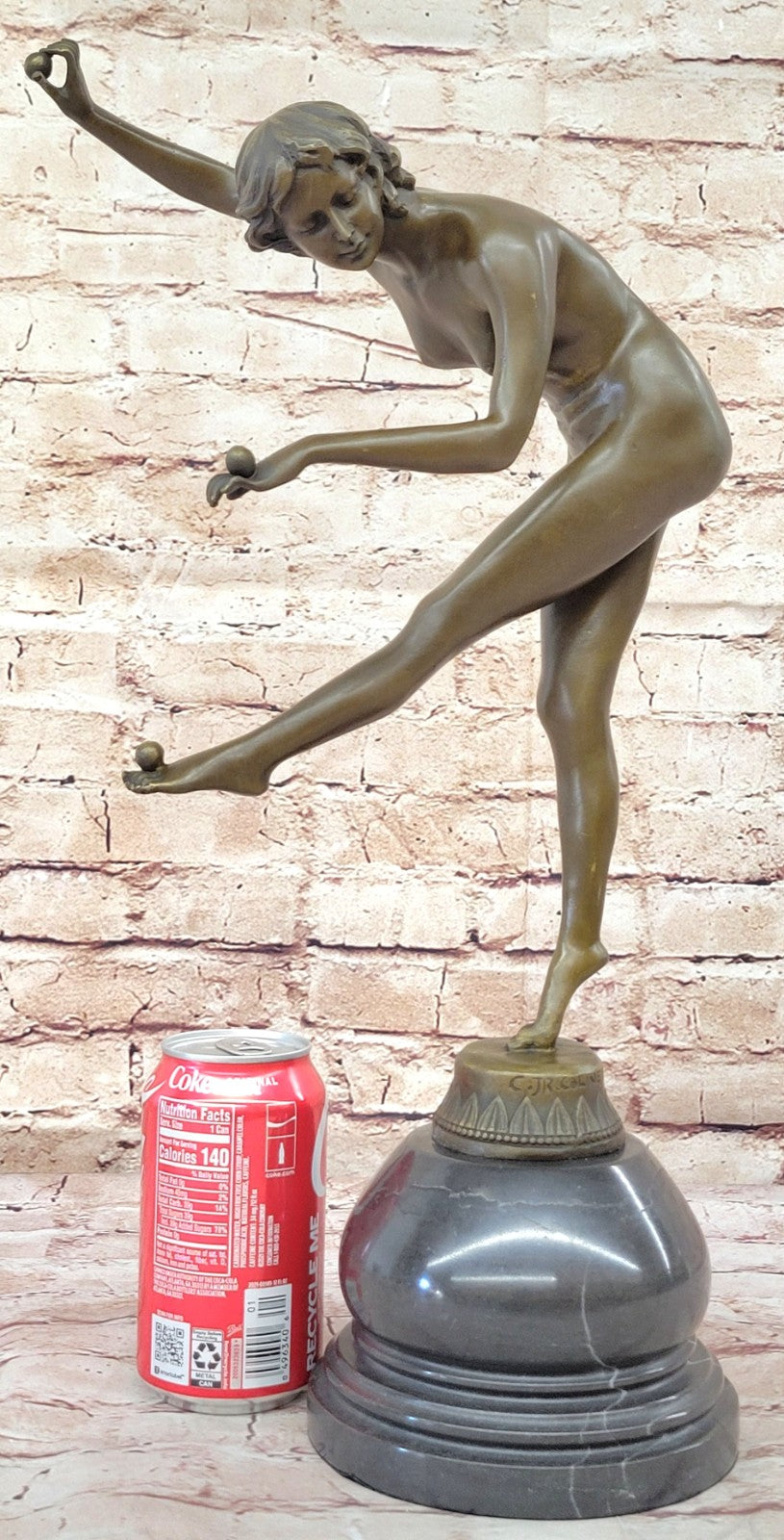 Claire Jeanne Roberte Colinet (Brazil, 1880-1950) Nude Juggler Bronze Statue