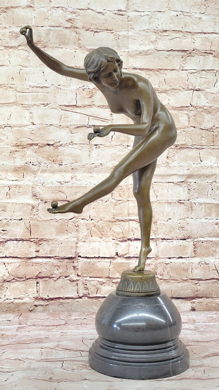 Claire Jeanne Roberte Colinet (Brazil, 1880-1950) Nude Juggler Bronze Statue