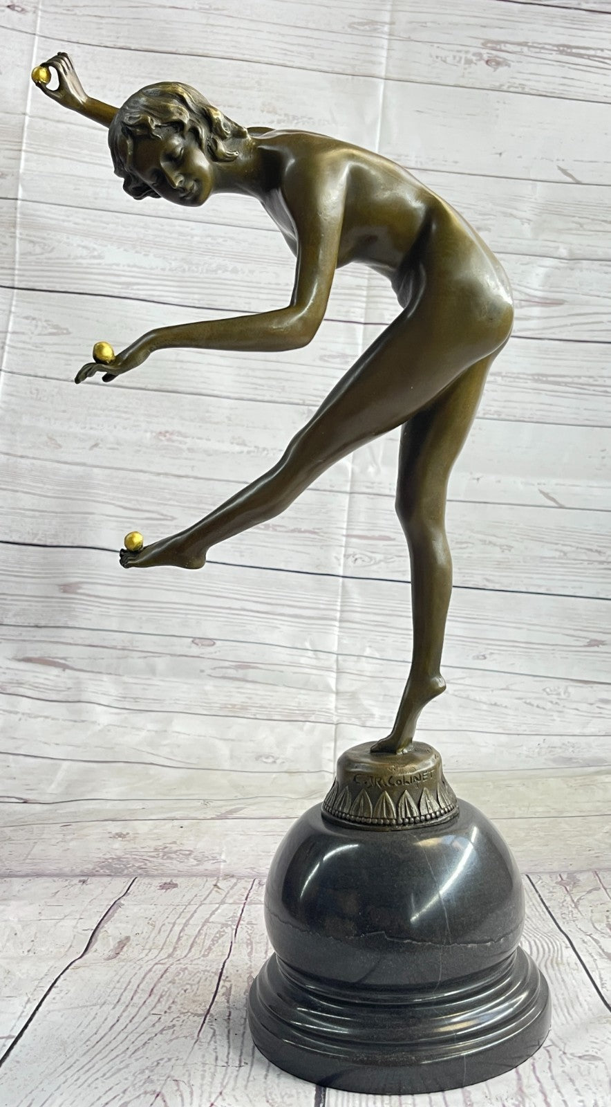 Claire Colinet`s Art Nouveau "The Juggler" Bronze Sculpture: Handcrafted Artwork