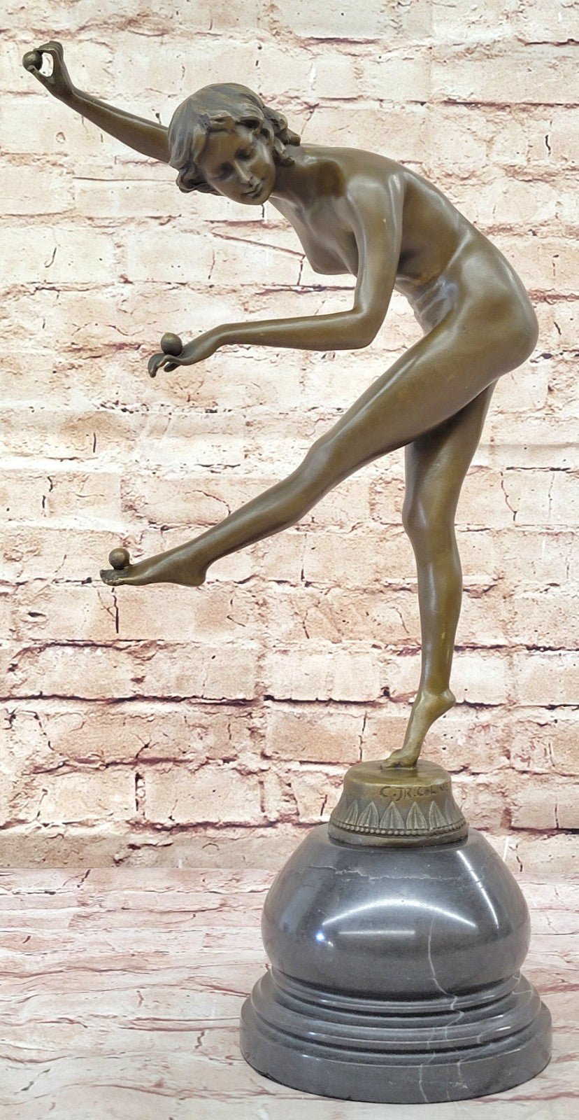 Claire Jeanne Roberte Colinet (Brazil, 1880-1950) Nude Juggler Bronze Statue