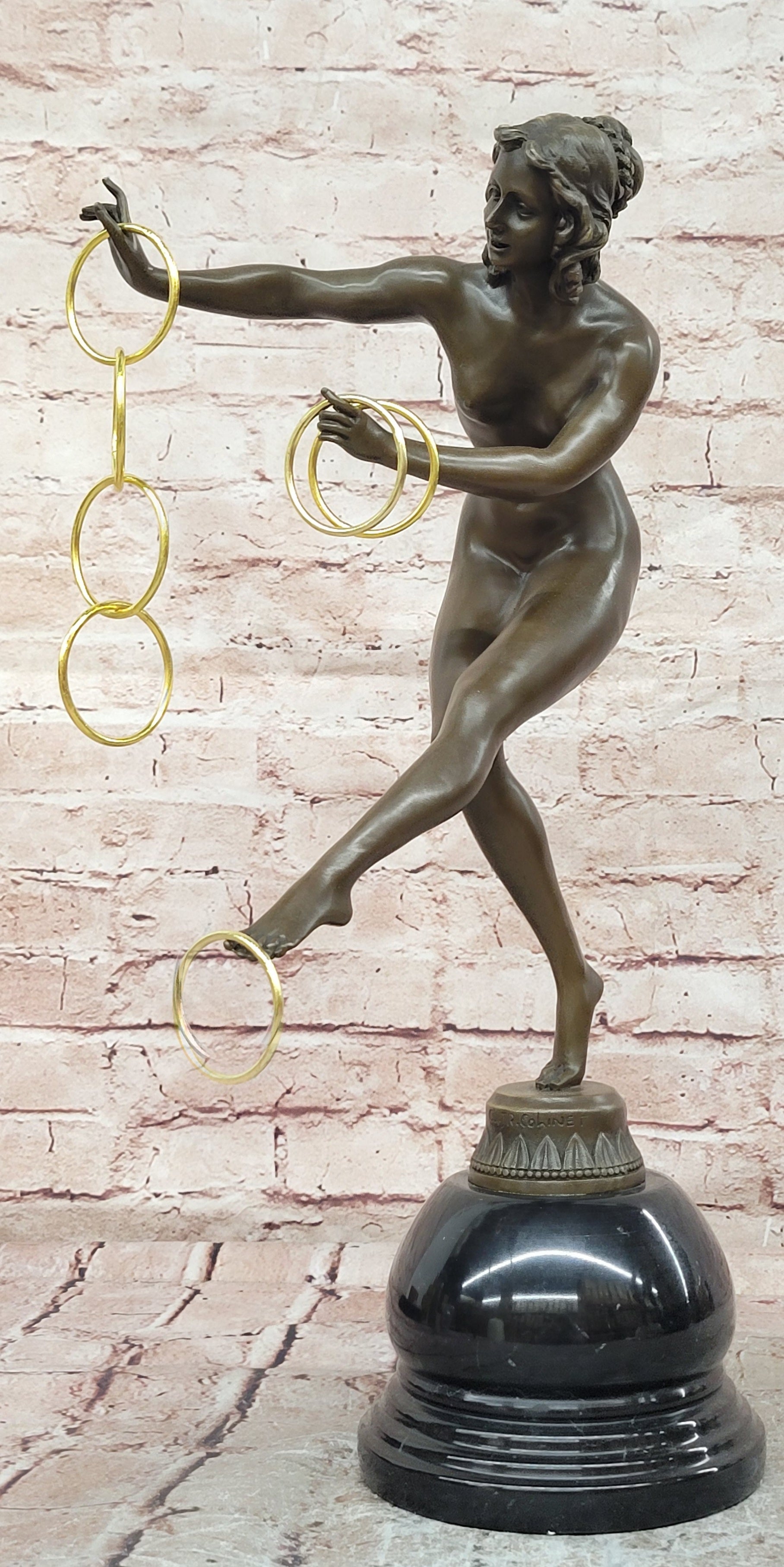 Bronze Art Deco Nude Dancer Sculpture Signed Colinet Magic Ring Fine Art