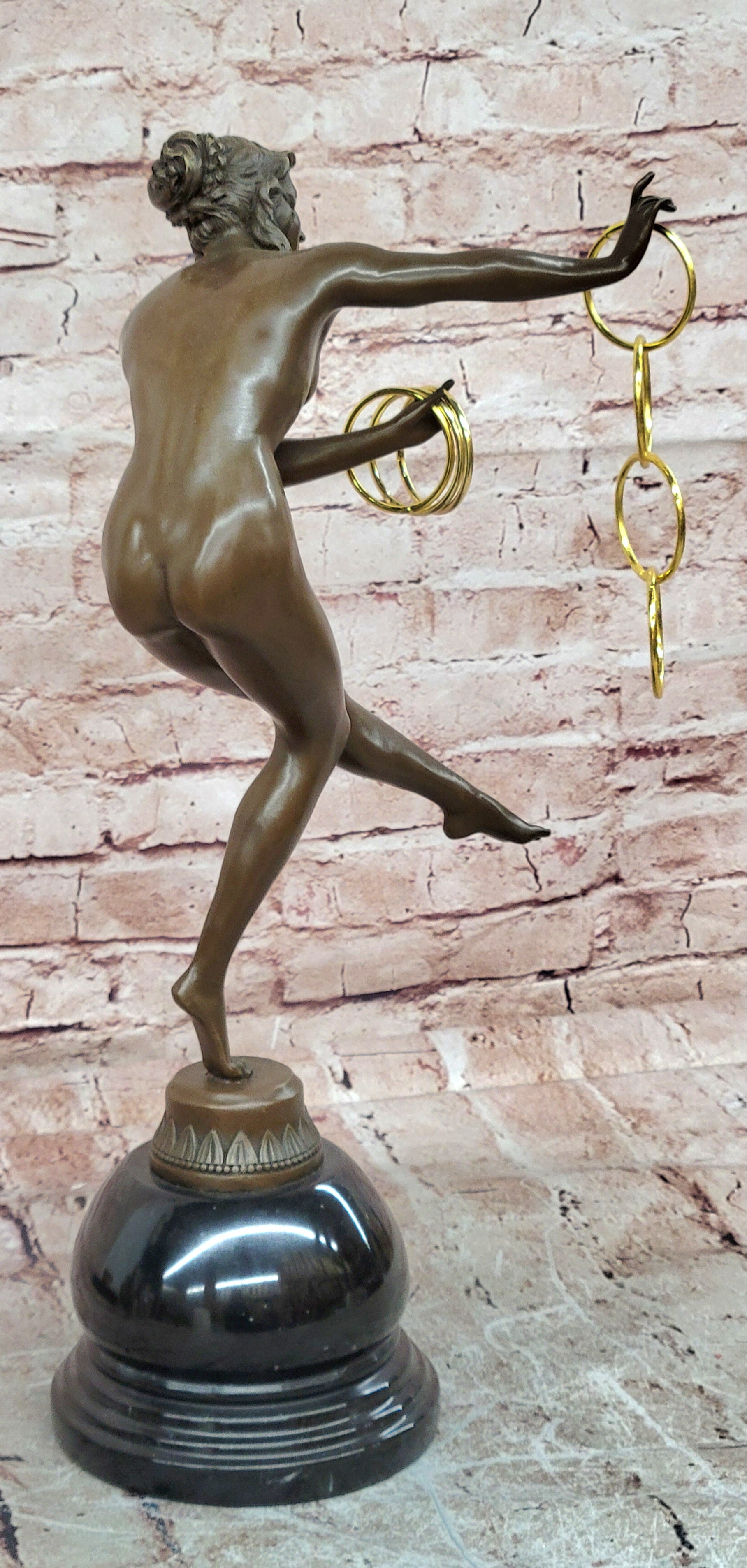 Bronze Art Deco Nude Dancer Sculpture Signed Colinet Magic Ring Fine Art