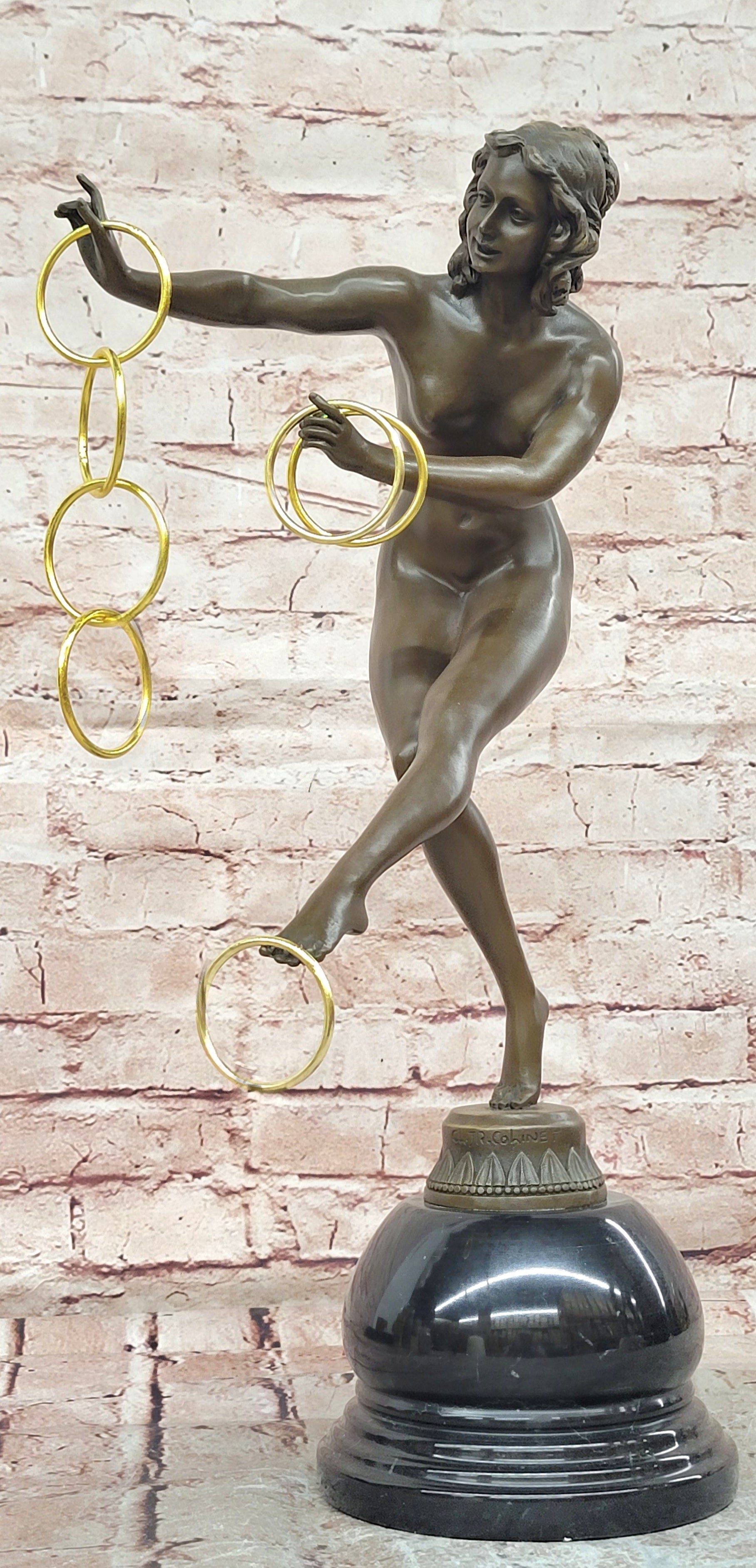 Bronze Art Deco Nude Dancer Sculpture Signed Colinet Magic Ring Fine Art