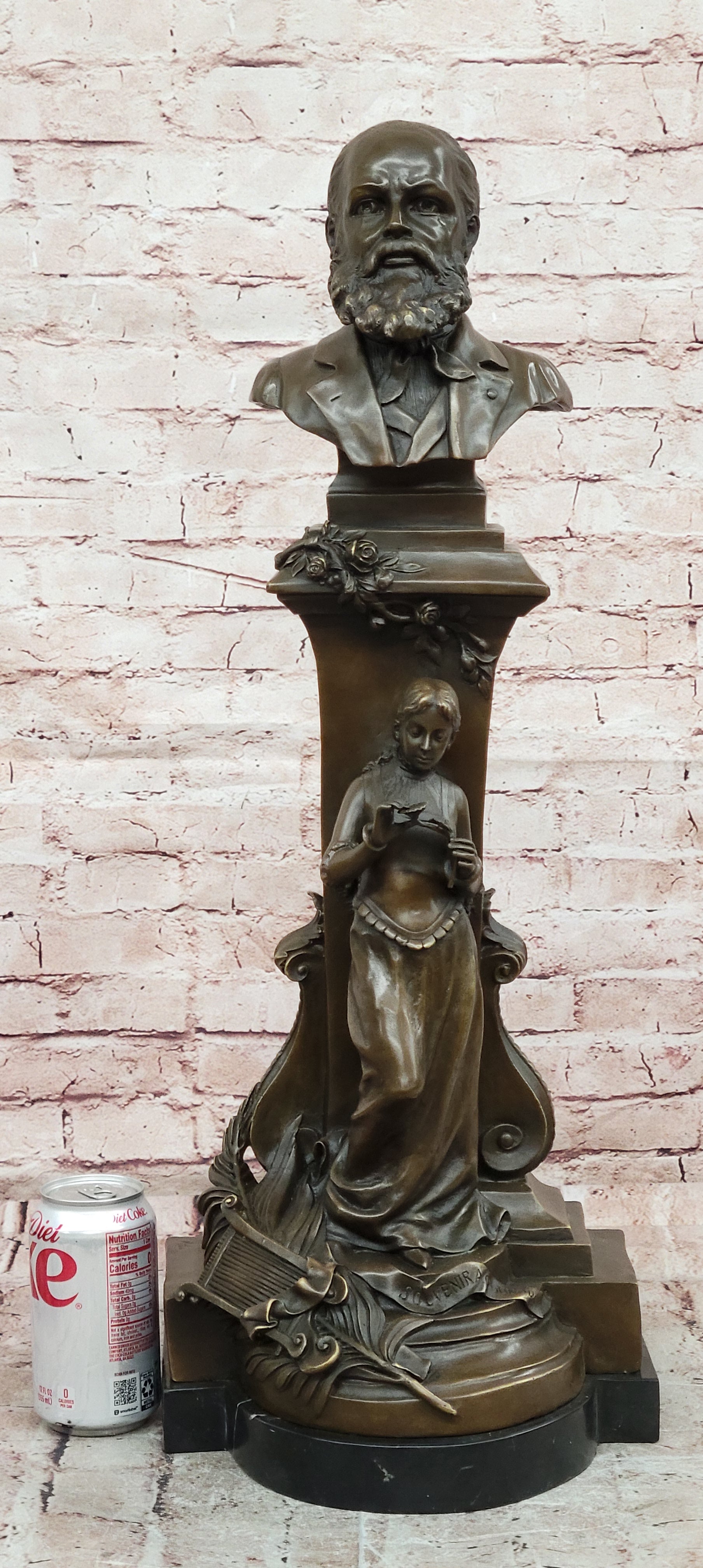Genuine Hot Cast Bronze Composer Bust with Maiden Allegory Statue