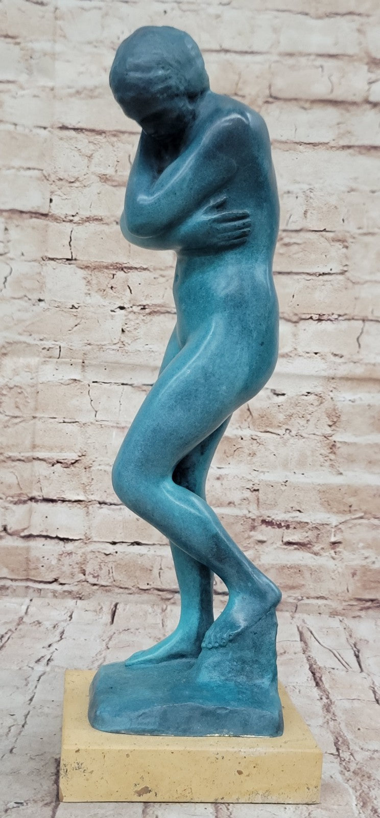 Rodin Eve Bronze Sculpture: Handcrafted Semi Nude Female Figurine