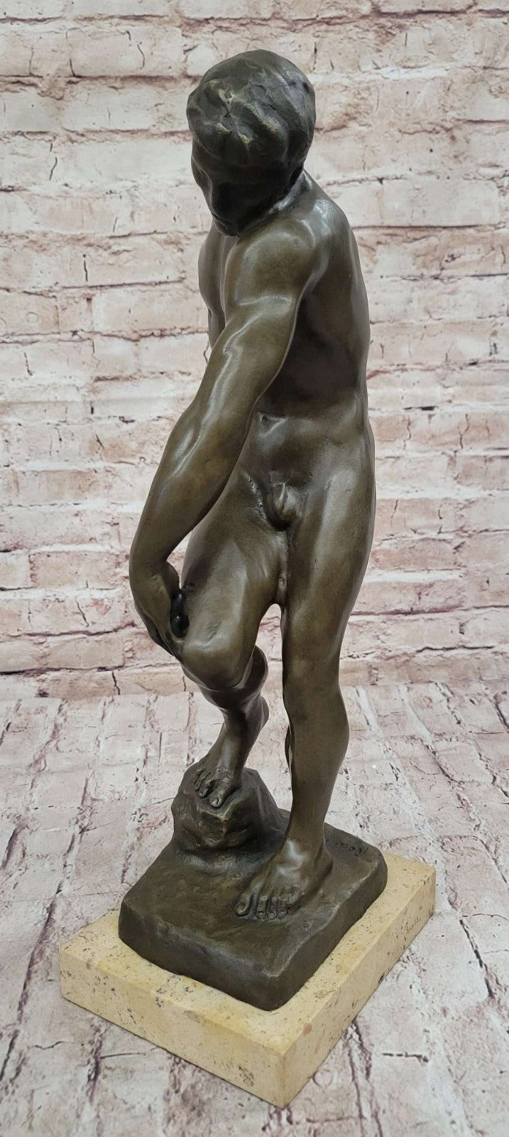 Nude Male Adam Bronze Statue by Rodin: French Artist Collectible Artwork