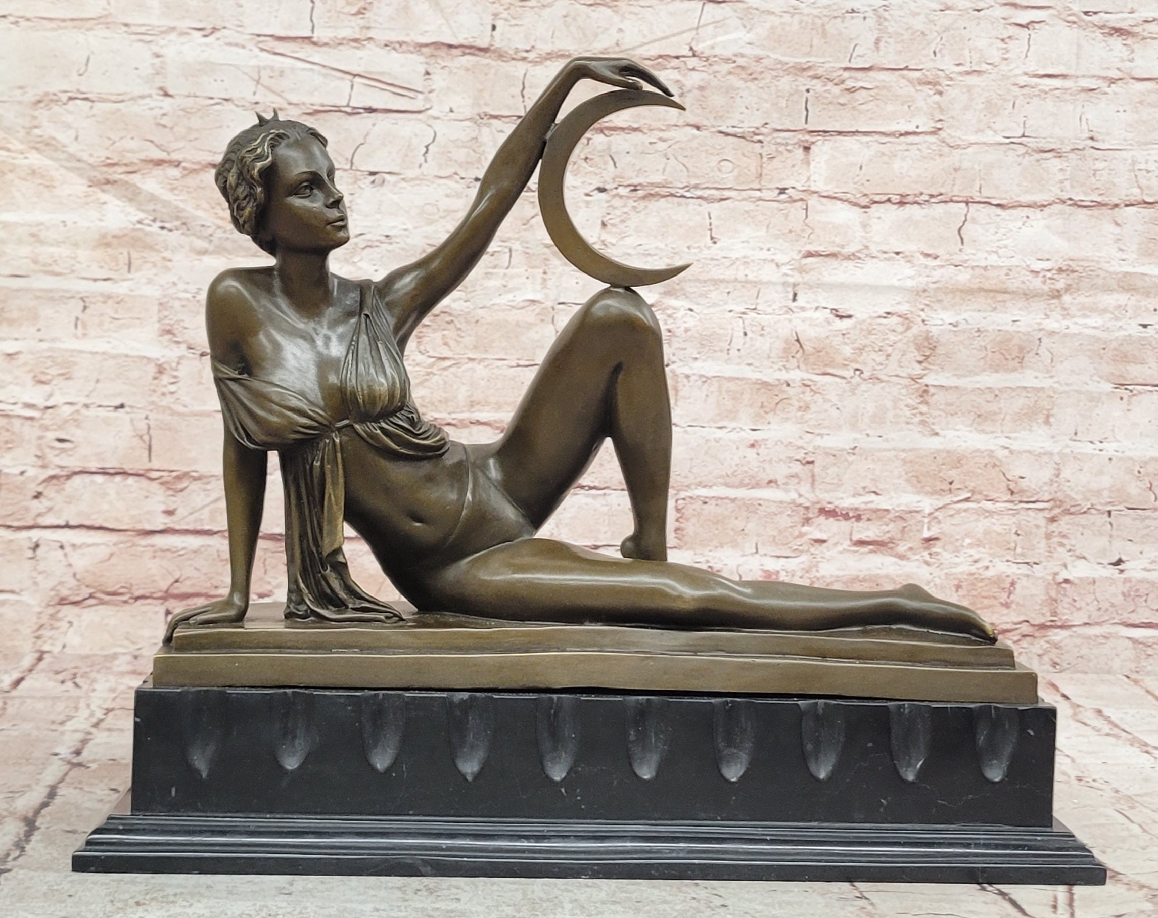 Milo Bronze Venus Style Woman with Moon Sculpture Art Nouveau Collectible