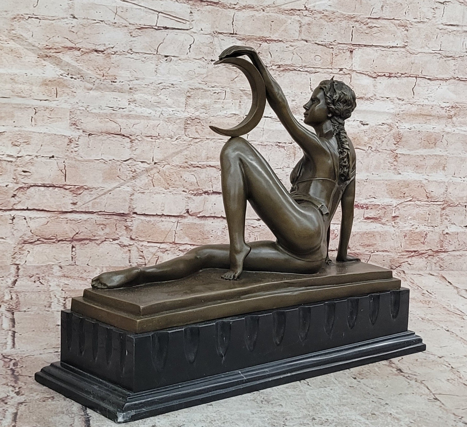 Milo Bronze Venus Style Woman with Moon Sculpture Art Nouveau Collectible