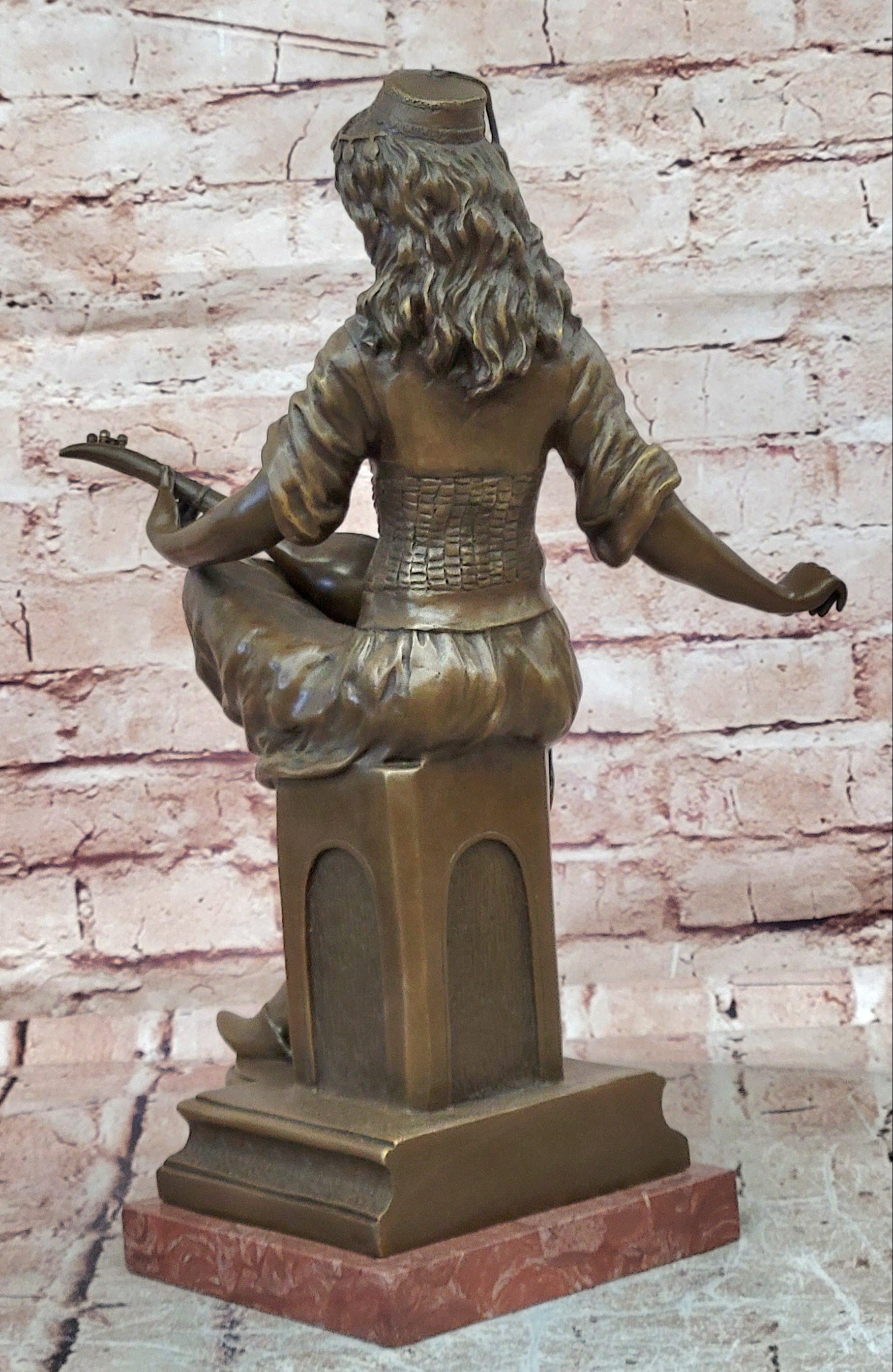 Art Deco Bronze Lute Player Statue Signed Milo Female Musician Sculpture