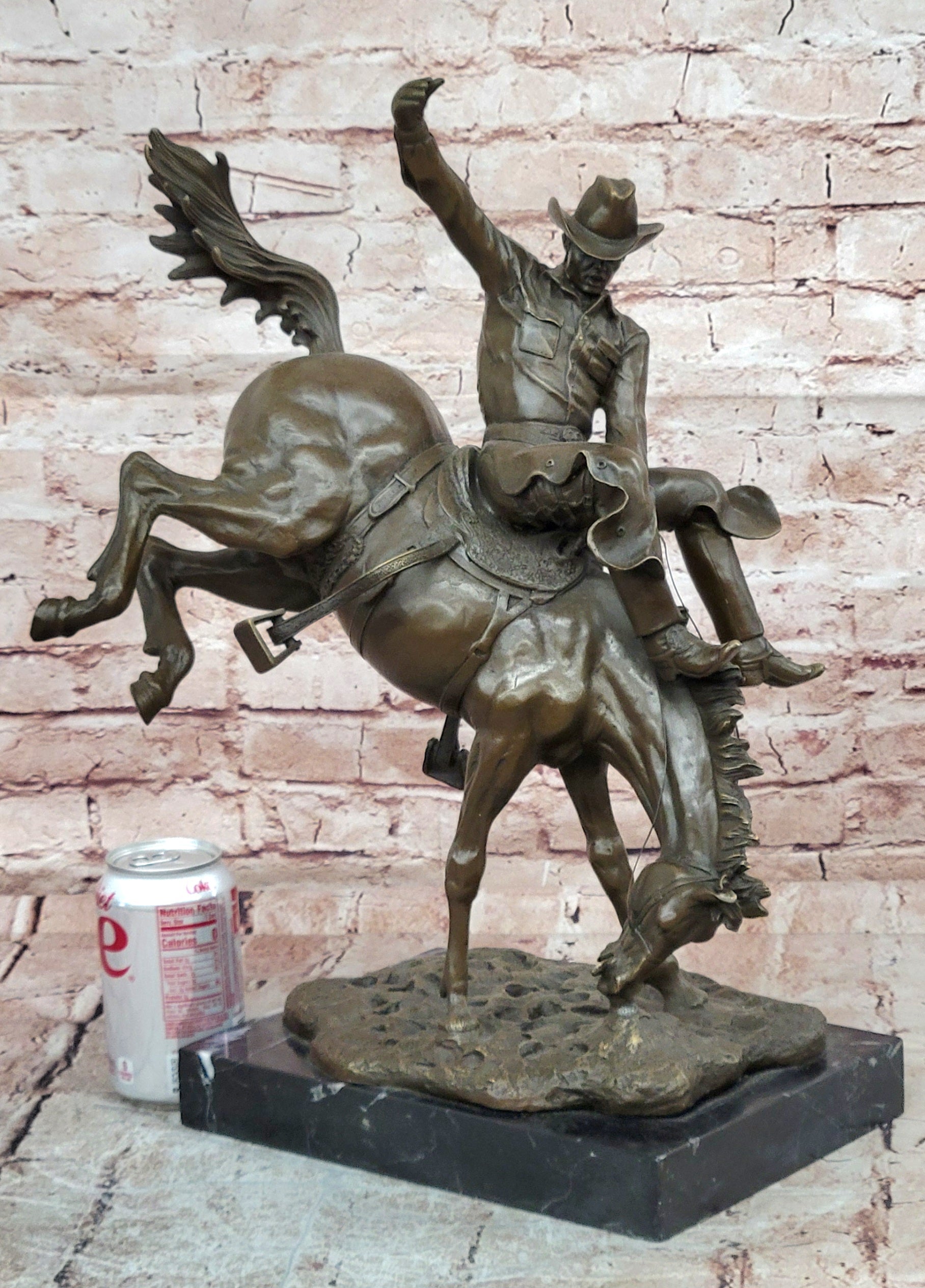 Remington Style Bronze Horse Rider Sculpture Cowboy Bronco Buster Art Statue