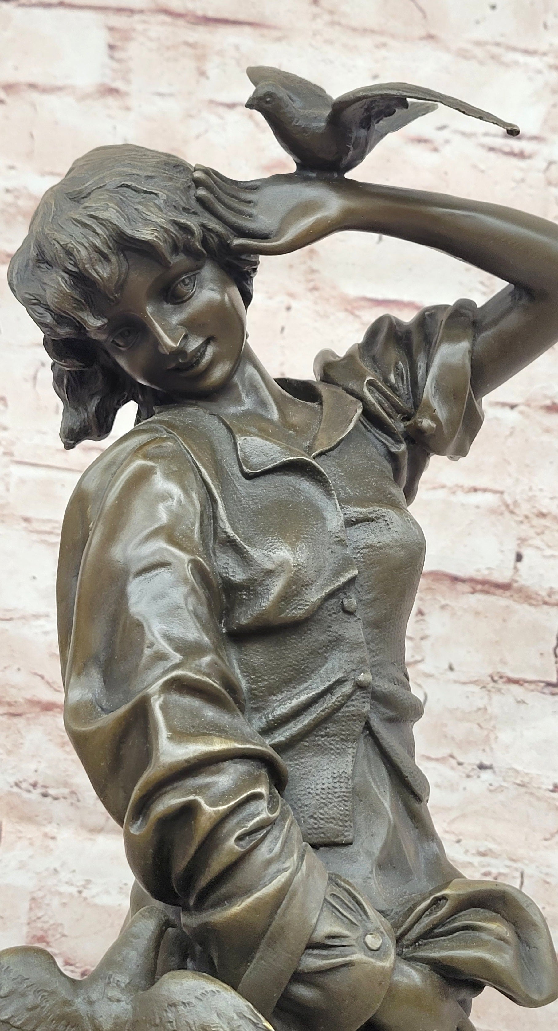 Signed Milo Bronze Woman Bird Interaction Sculpture Classic Art Statue