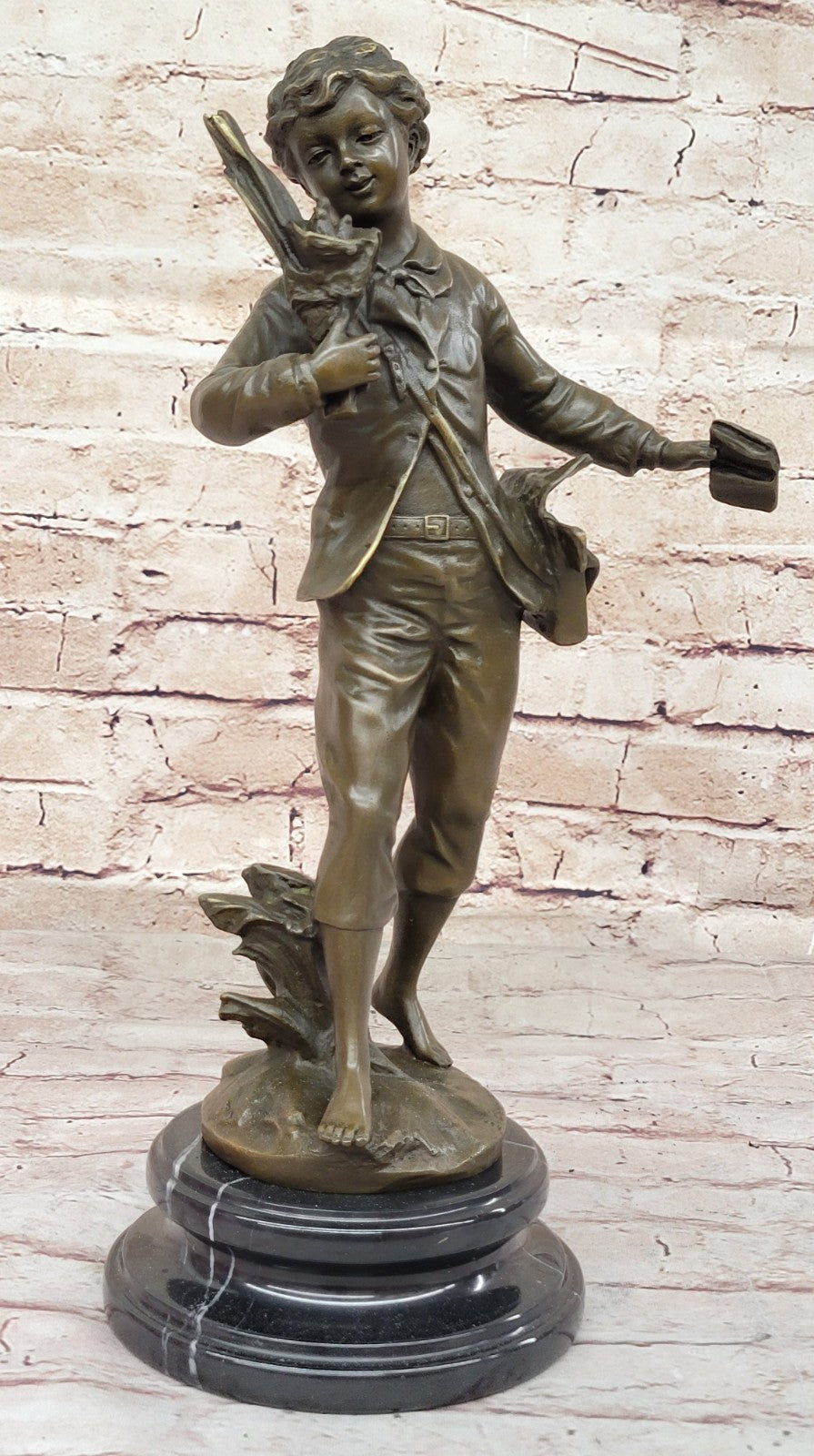 Detailed Figurine: Bruchon`s French Bronze School Boy - Hot Cast Sculpture