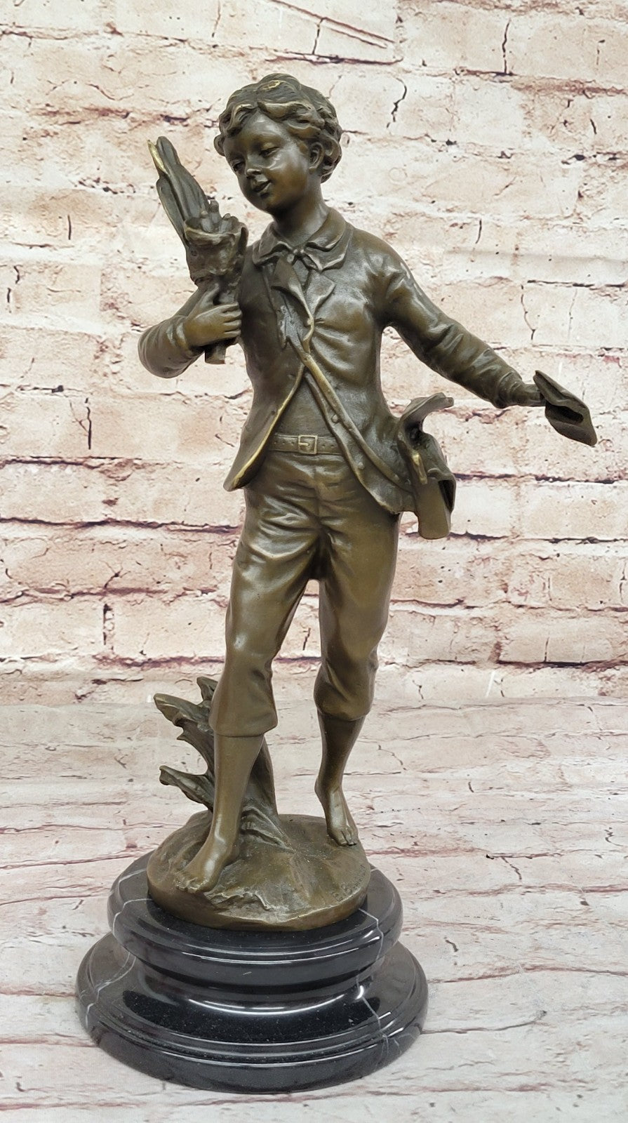 Detailed Figurine: Bruchon`s French Bronze School Boy - Hot Cast Sculpture
