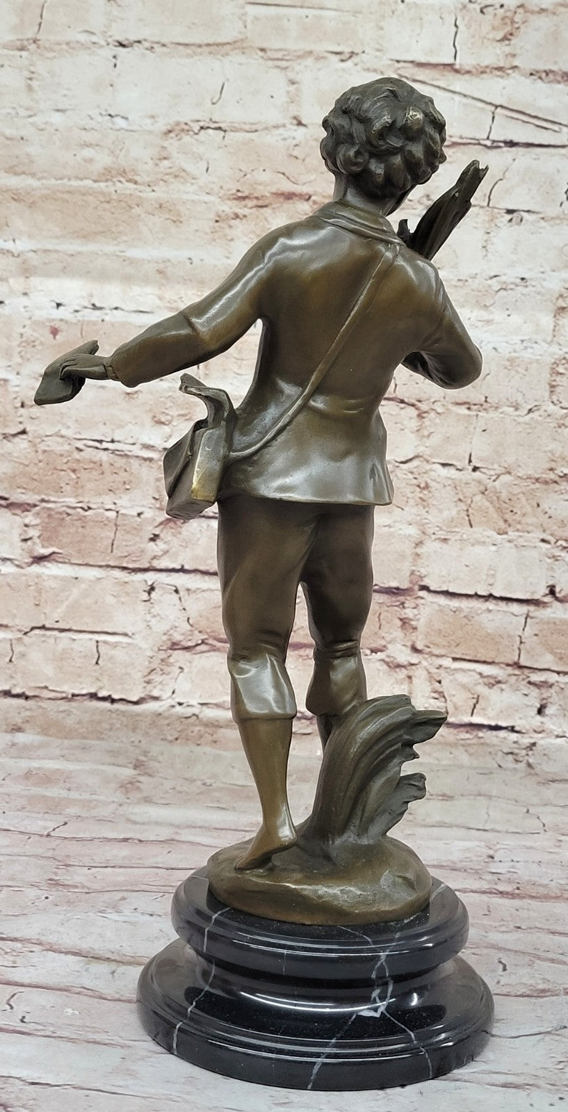 Detailed Figurine: Bruchon`s French Bronze School Boy - Hot Cast Sculpture