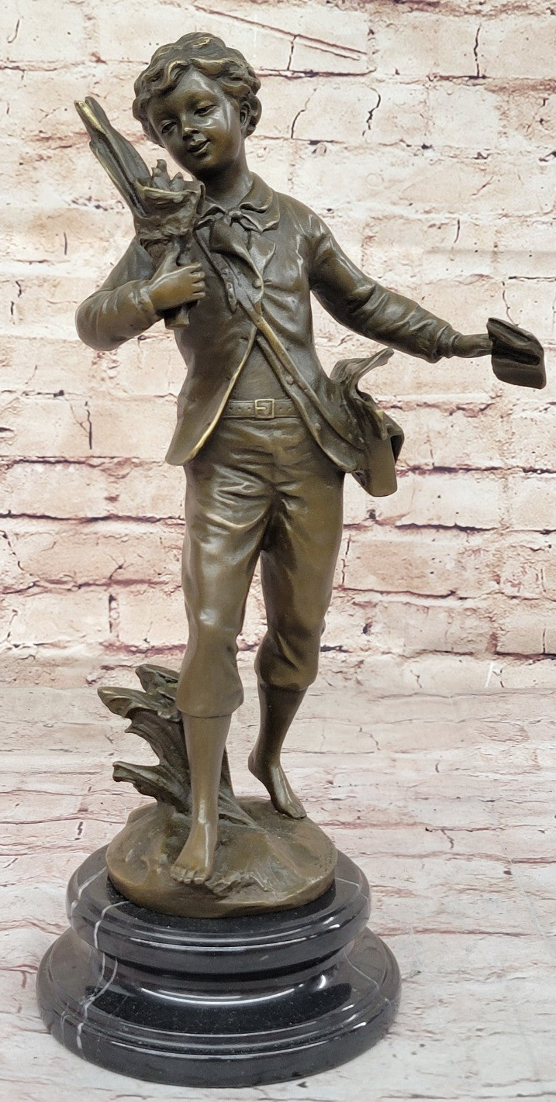 Detailed Figurine: Bruchon`s French Bronze School Boy - Hot Cast Sculpture
