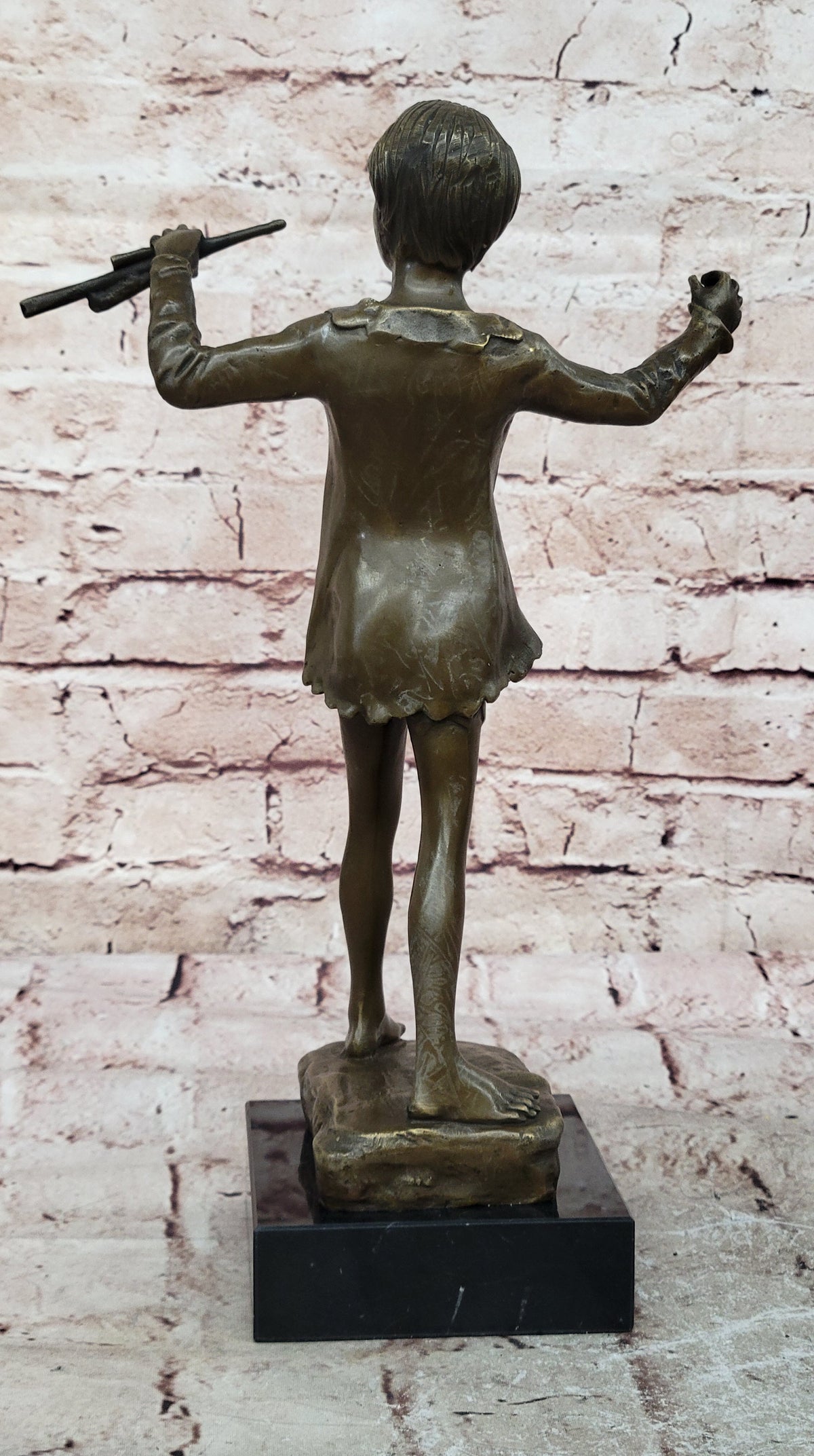Modernist Solid Bronze Figure Flute Musician sculpture signed Haubner instrument 12.5”